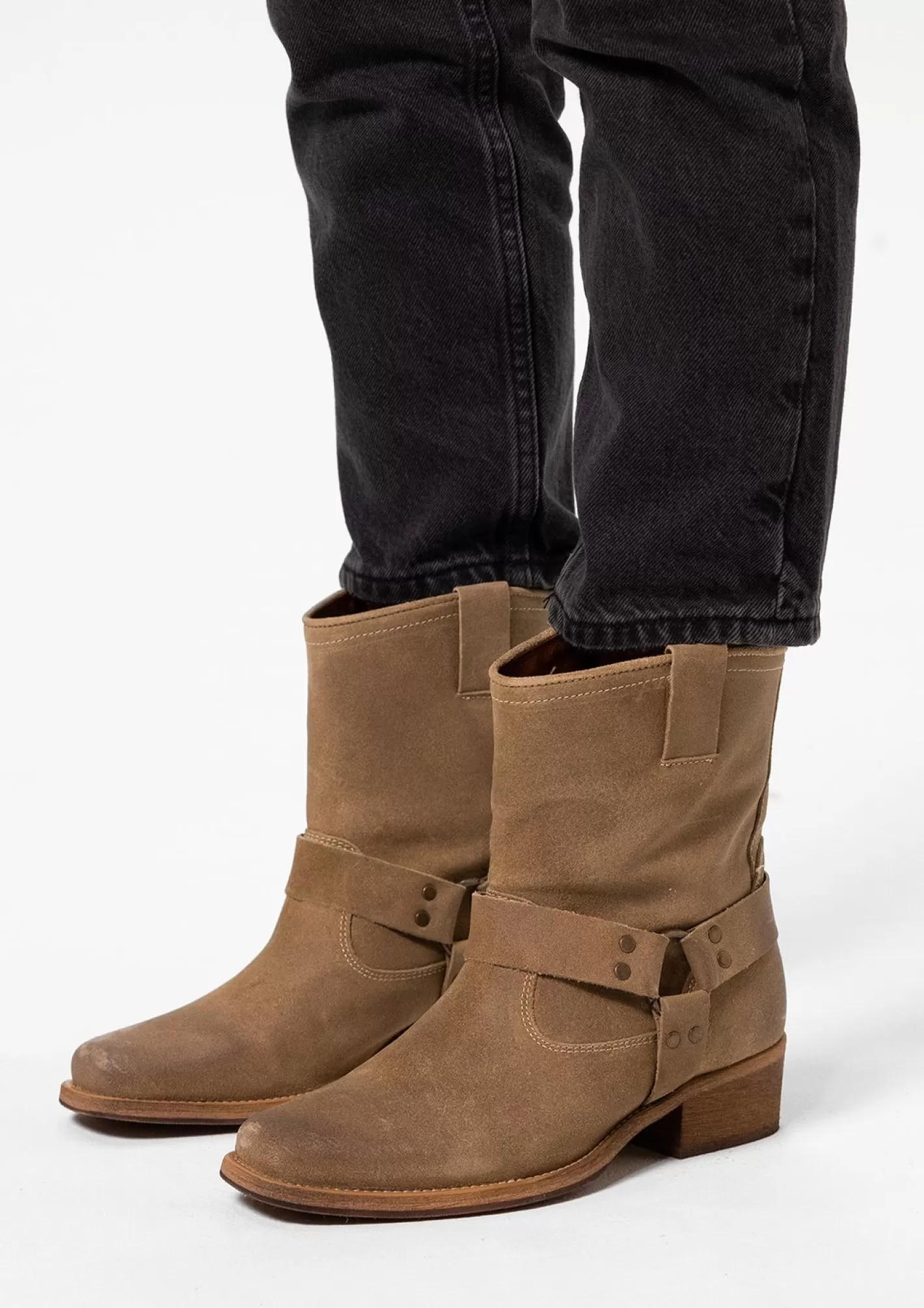 Bottines Motardes En Daim - Taupe<Sacha Store