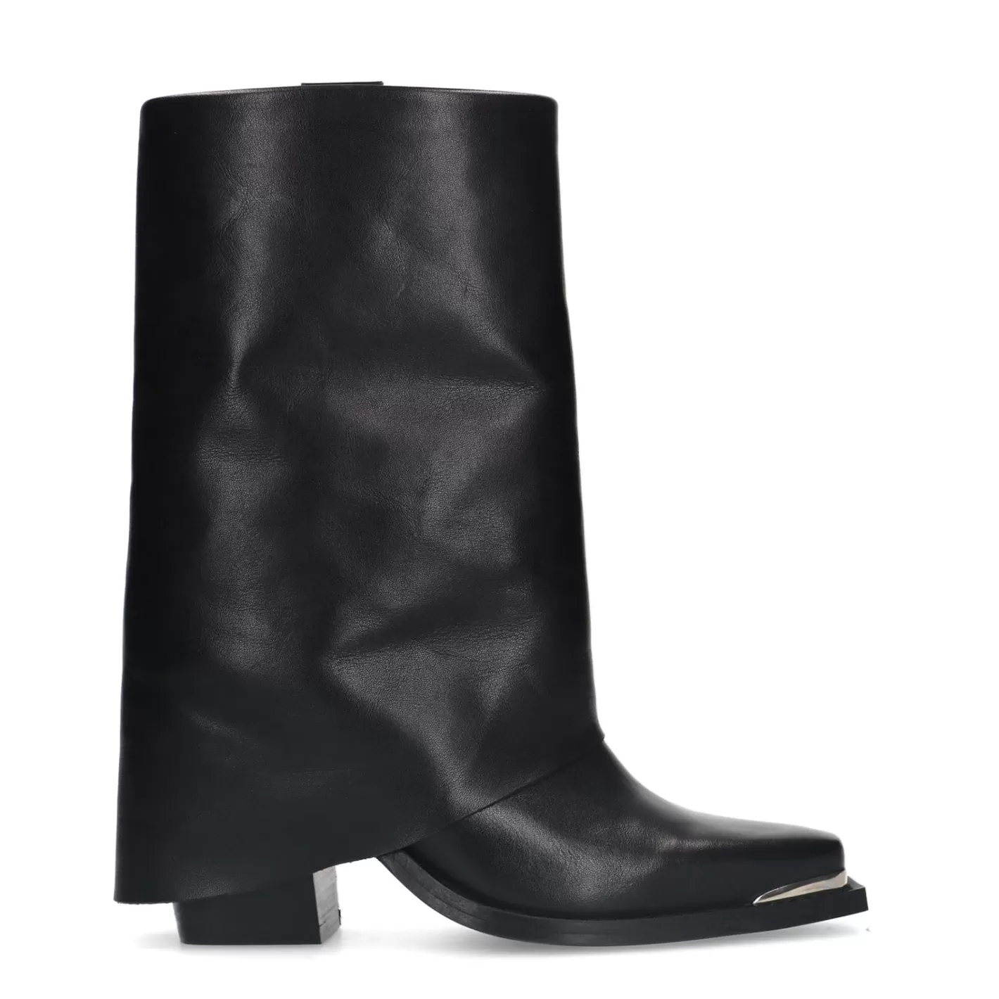 Bottines Western En Cuir Avec Rabat - Noir<Sacha Clearance