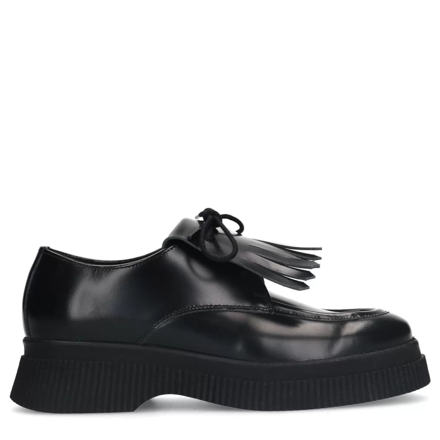 Chaussures À Lacets En Cuir Avec Franges - Noir<Sacha Cheap