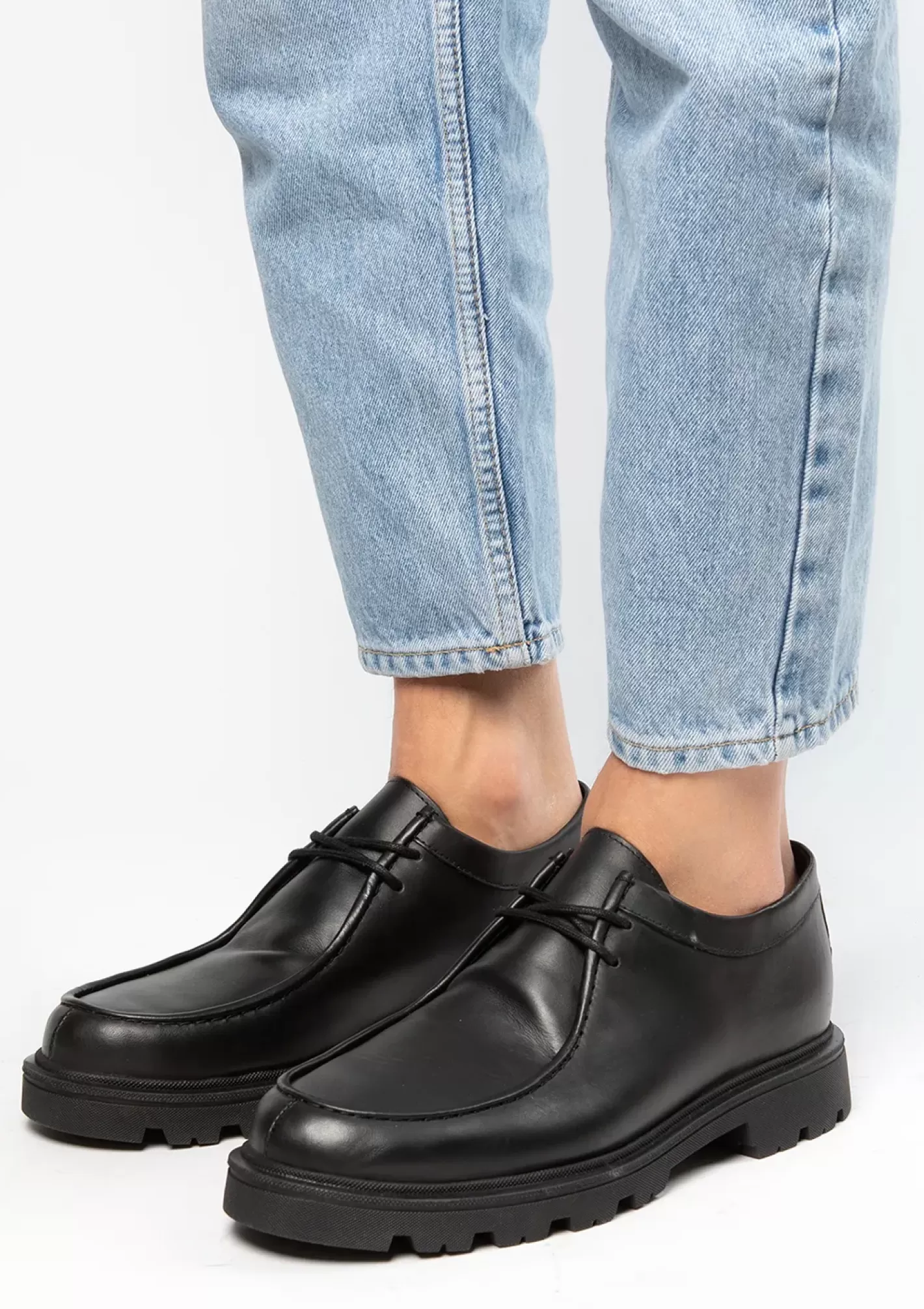 Chaussures À Lacets En Cuir Avec Grosse Semelle - Noir<Sacha Store