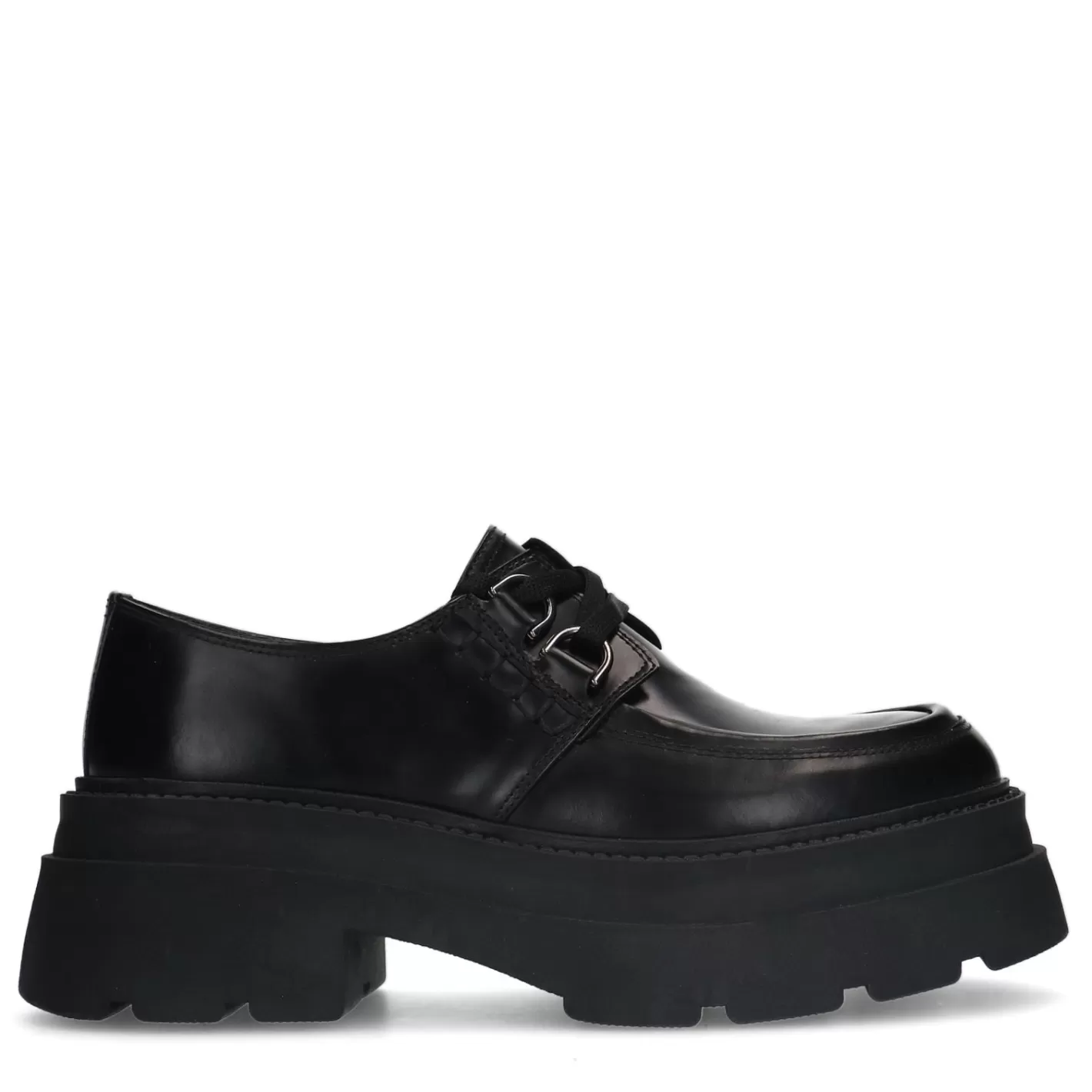 Chaussures À Lacets En Cuir Avec Semelle Plateforme - Noir<Sacha Cheap