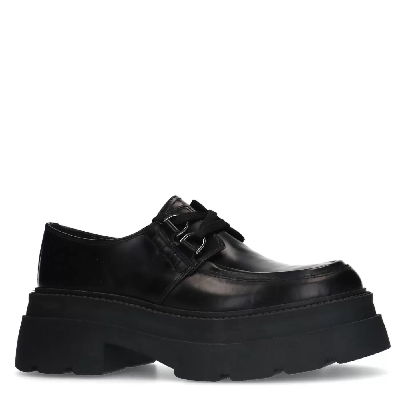 Chaussures À Lacets En Cuir Avec Semelle Plateforme - Noir<Sacha Cheap