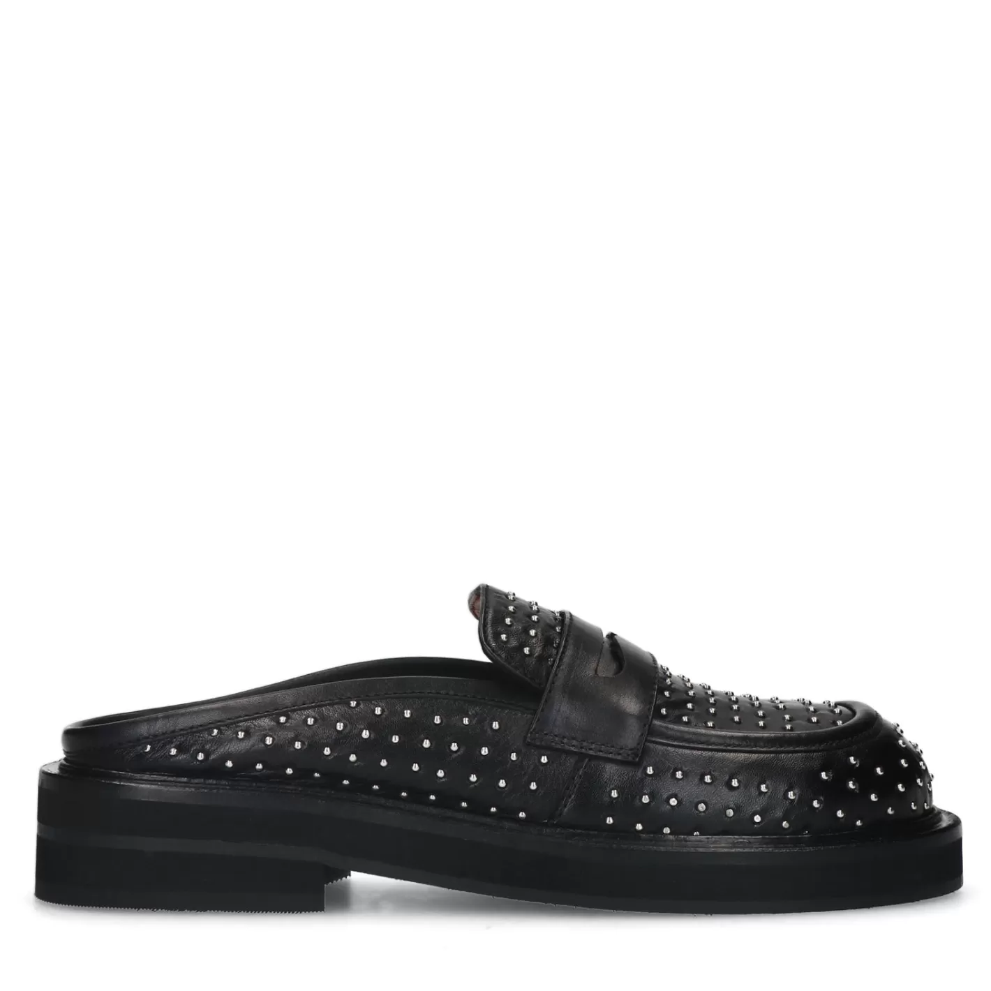 Chaussures Slip-On En Cuir Avec Clous - Noir<Sacha Cheap