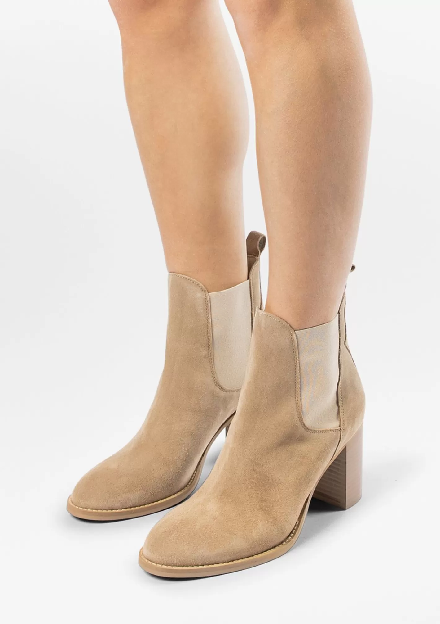 Chelsea Boots Daim A Talon - Beige<Sacha Store