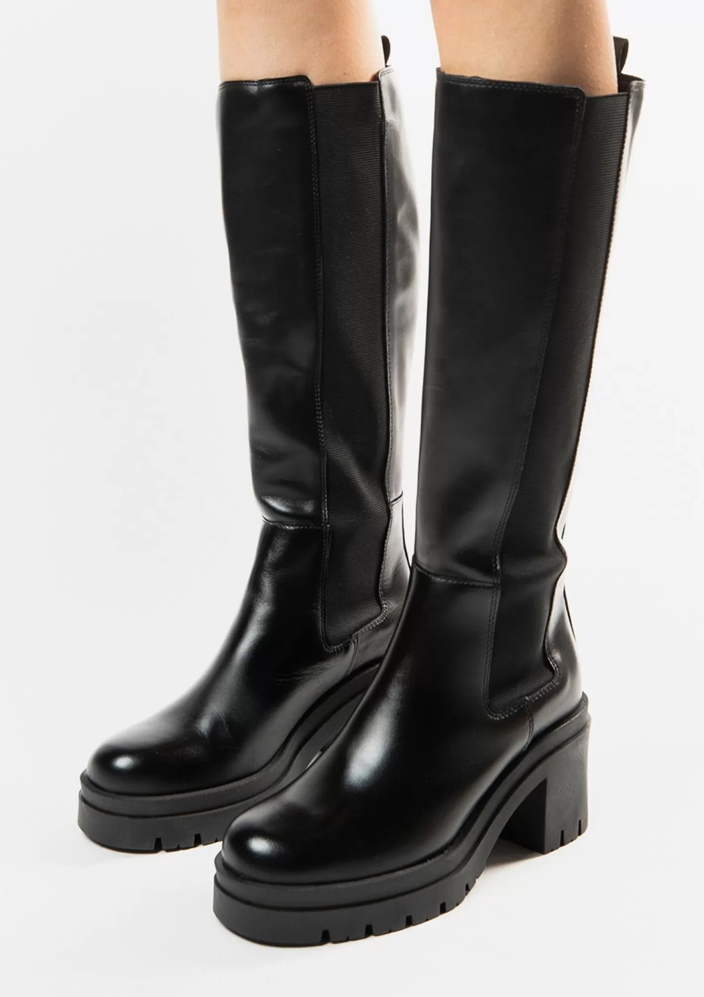 Chelsea Boots Hautes Avec Talon Cubain - Noir<Sacha Discount