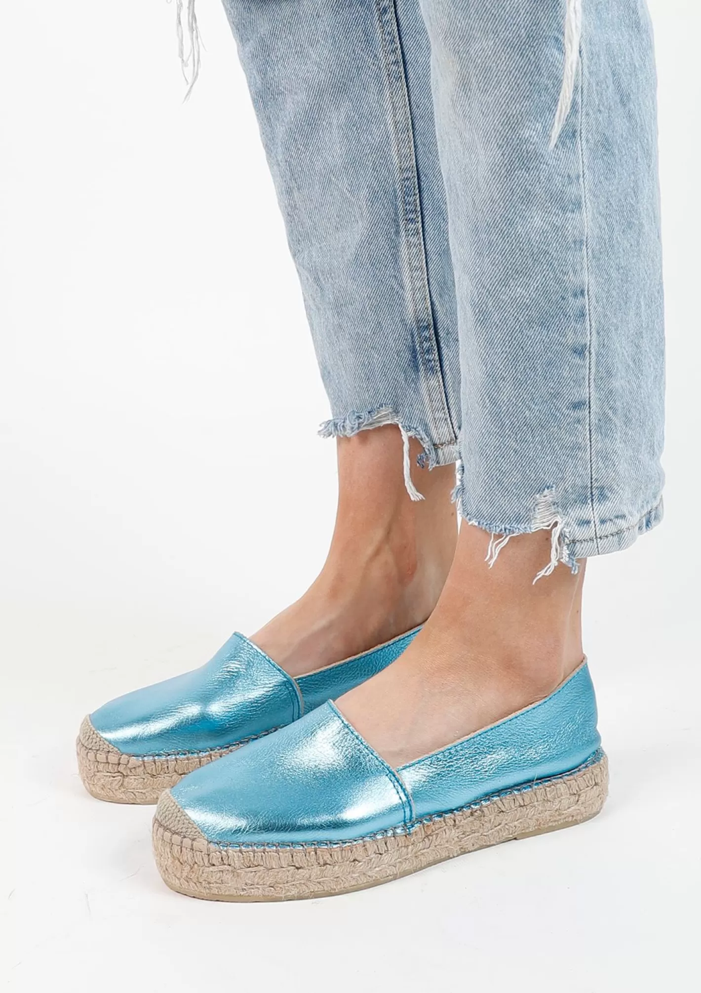 Espadrilles En Cuir Metallise - Bleu<Sacha Store