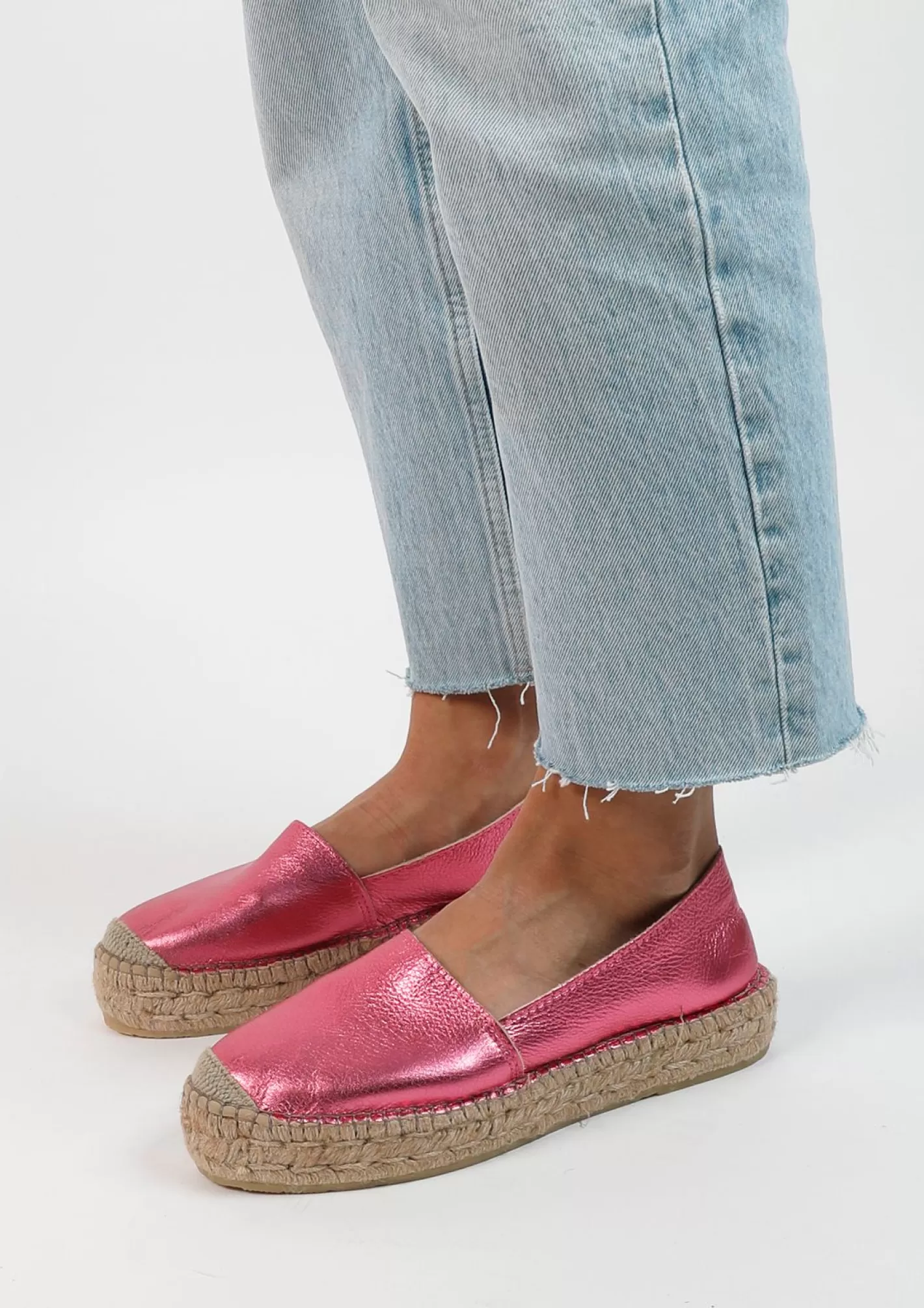 Espadrilles En Cuir Metallise - Rose<Sacha Cheap