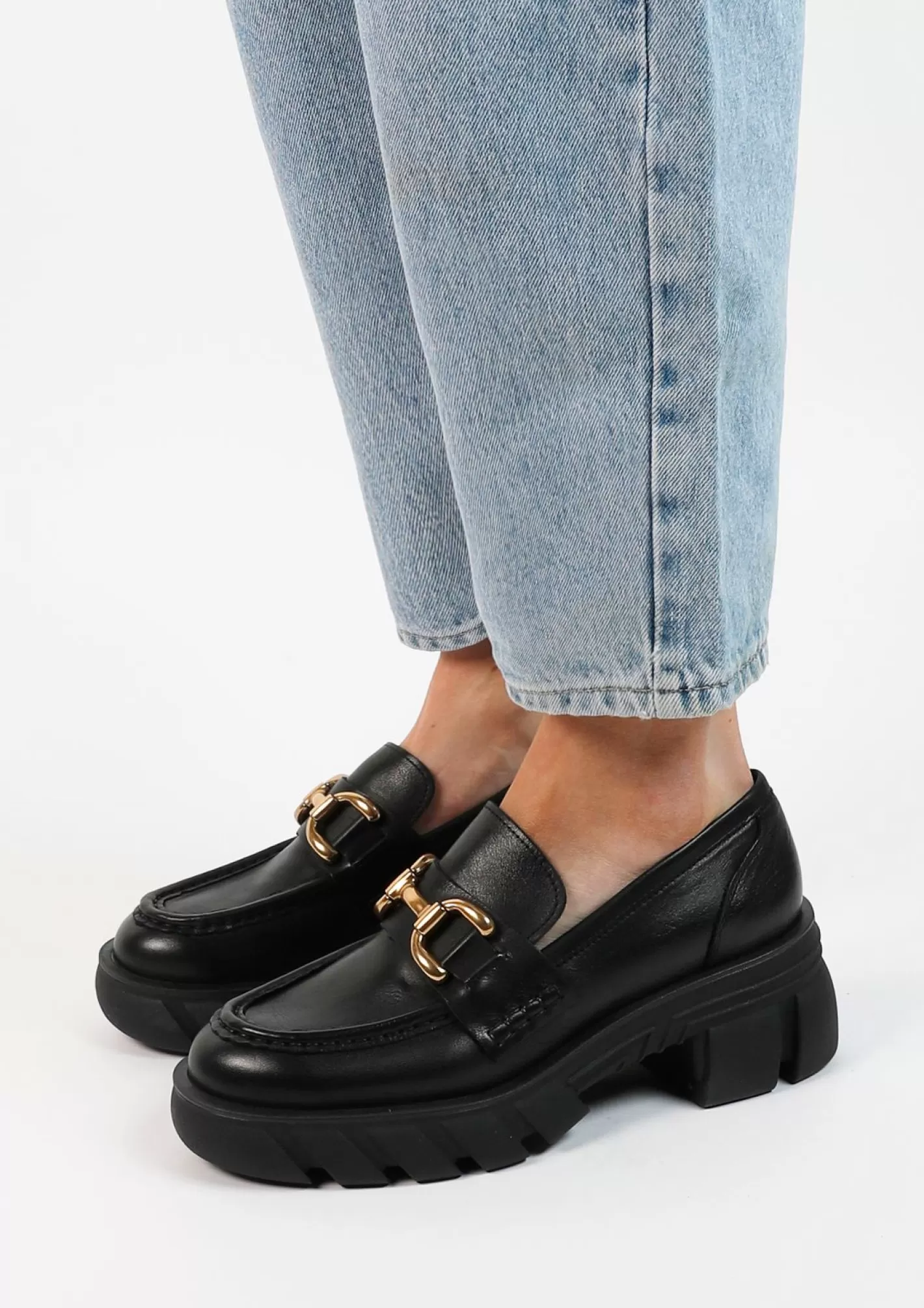 Loafers Chunky En Cuir Avec Chaine - Noir<Sacha Fashion