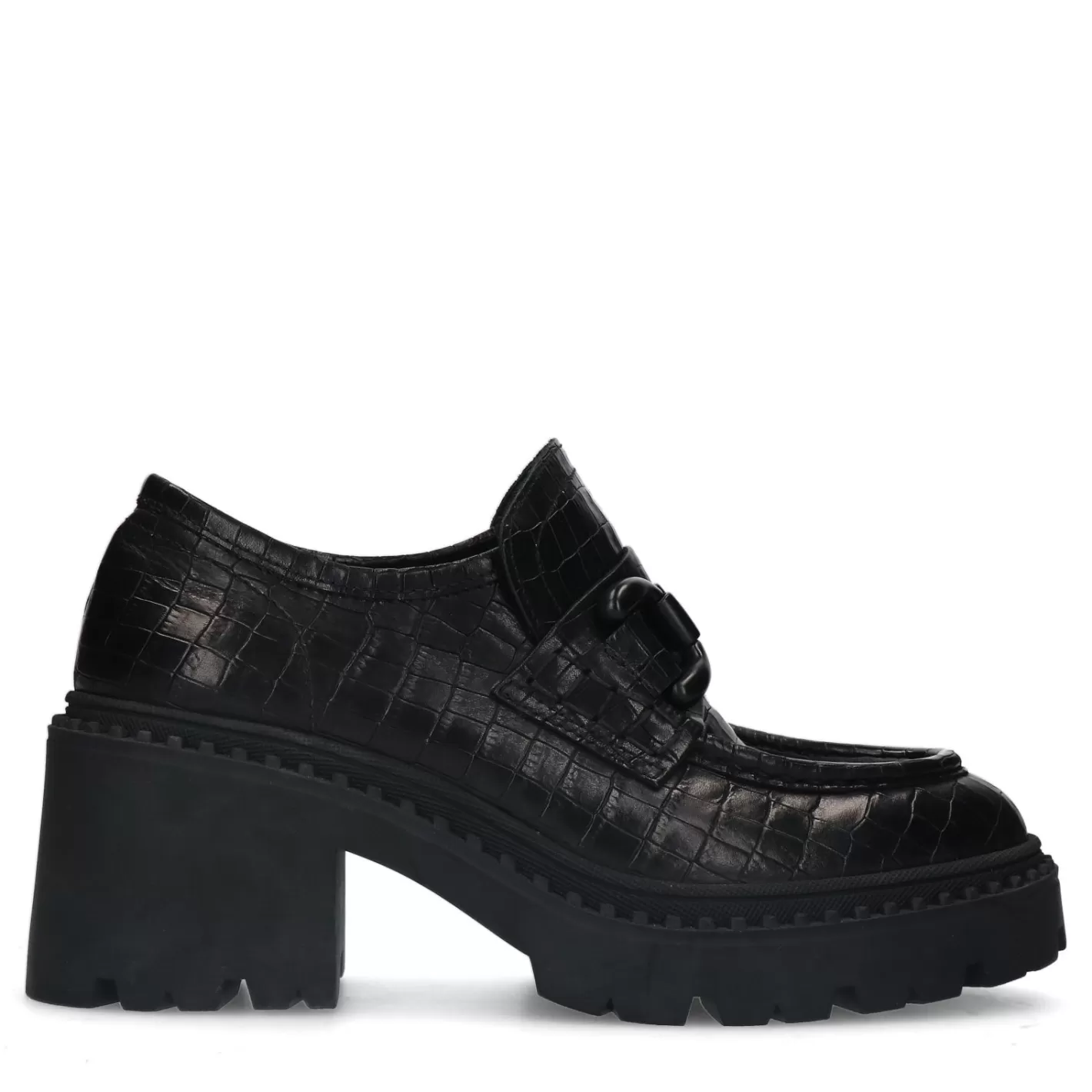 Loafers Croco En Cuir Avec Plateau - Noir<Sacha Fashion