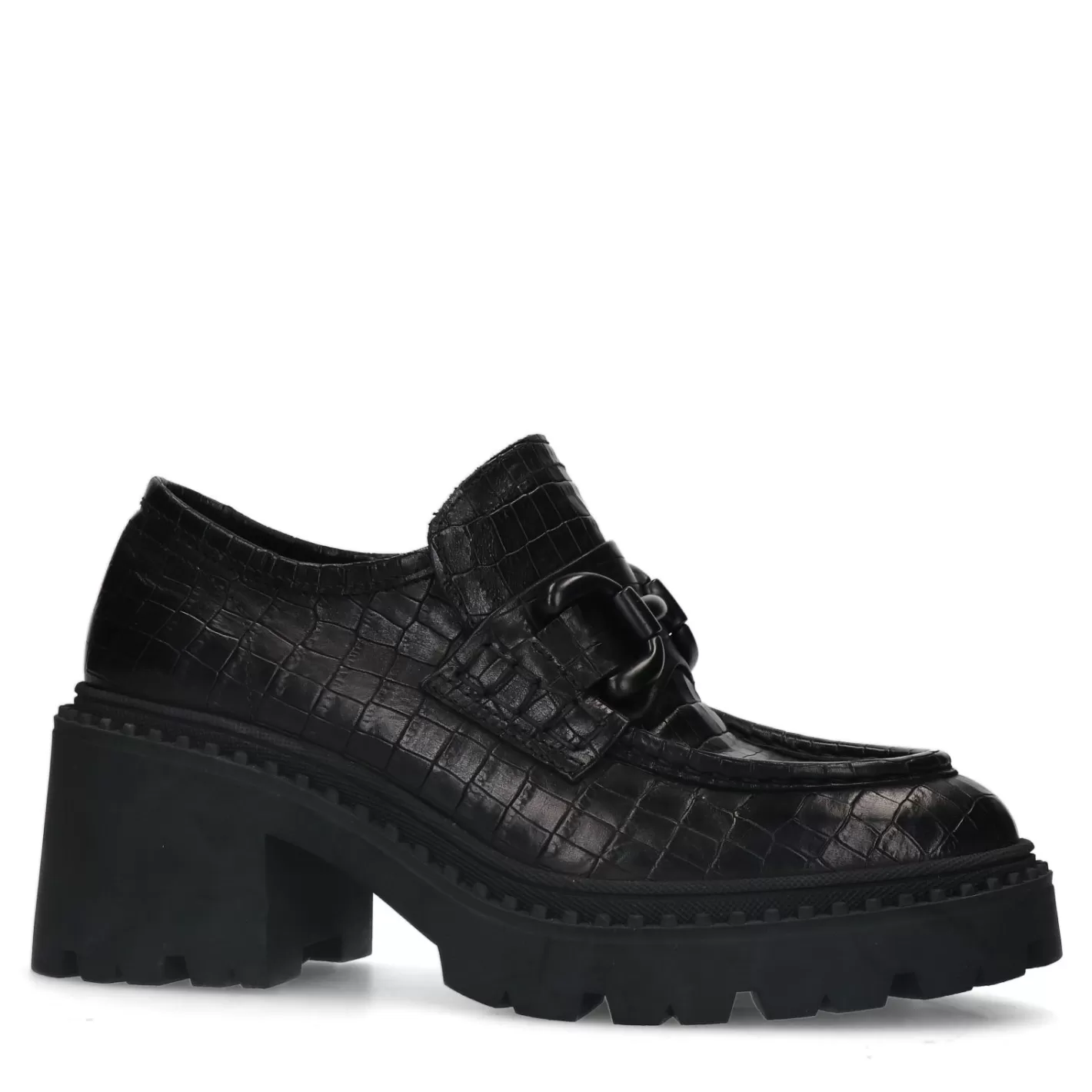 Loafers Croco En Cuir Avec Plateau - Noir<Sacha Fashion