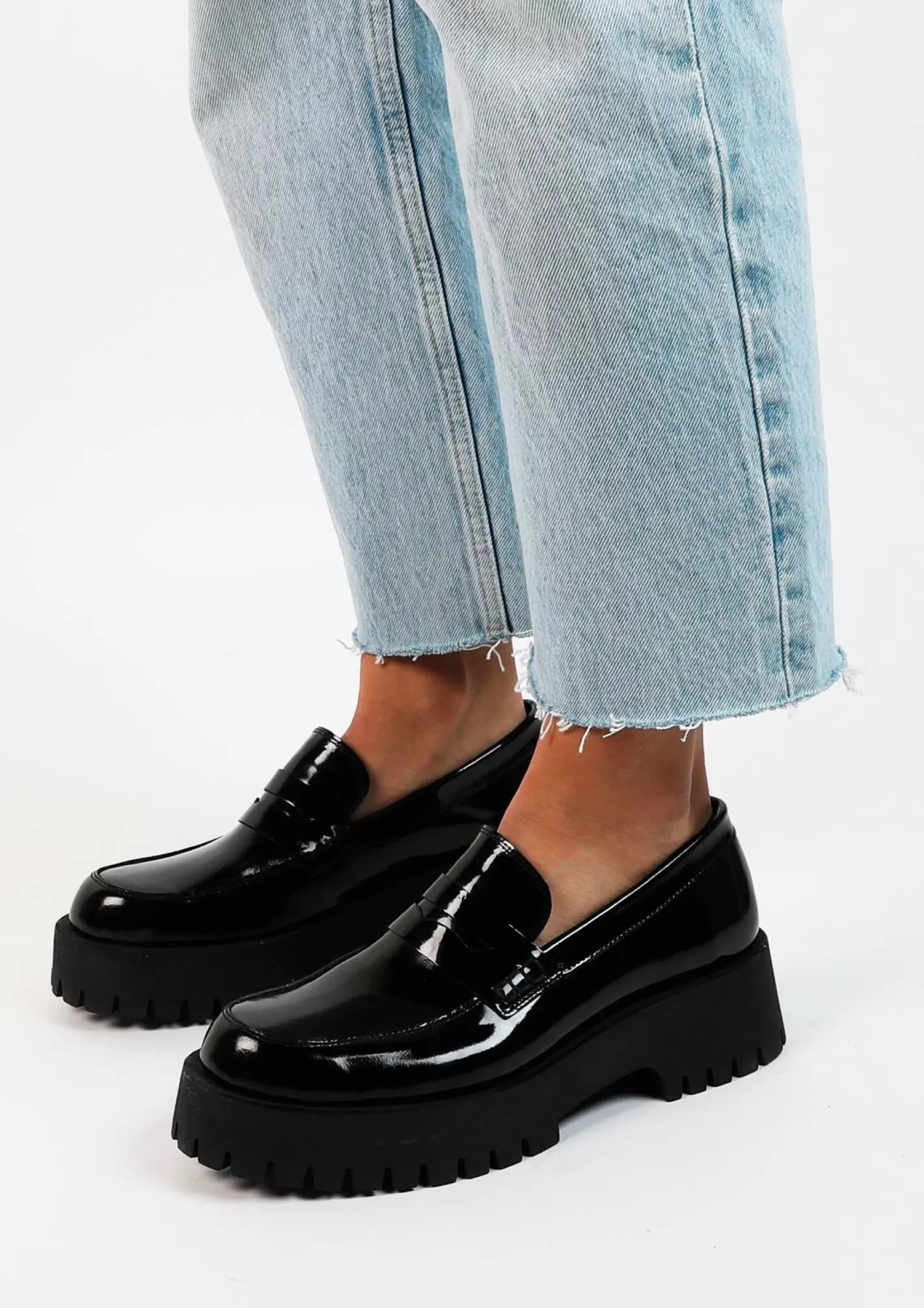 Loafers Cuir A Plateforme - Noir<Sacha Cheap