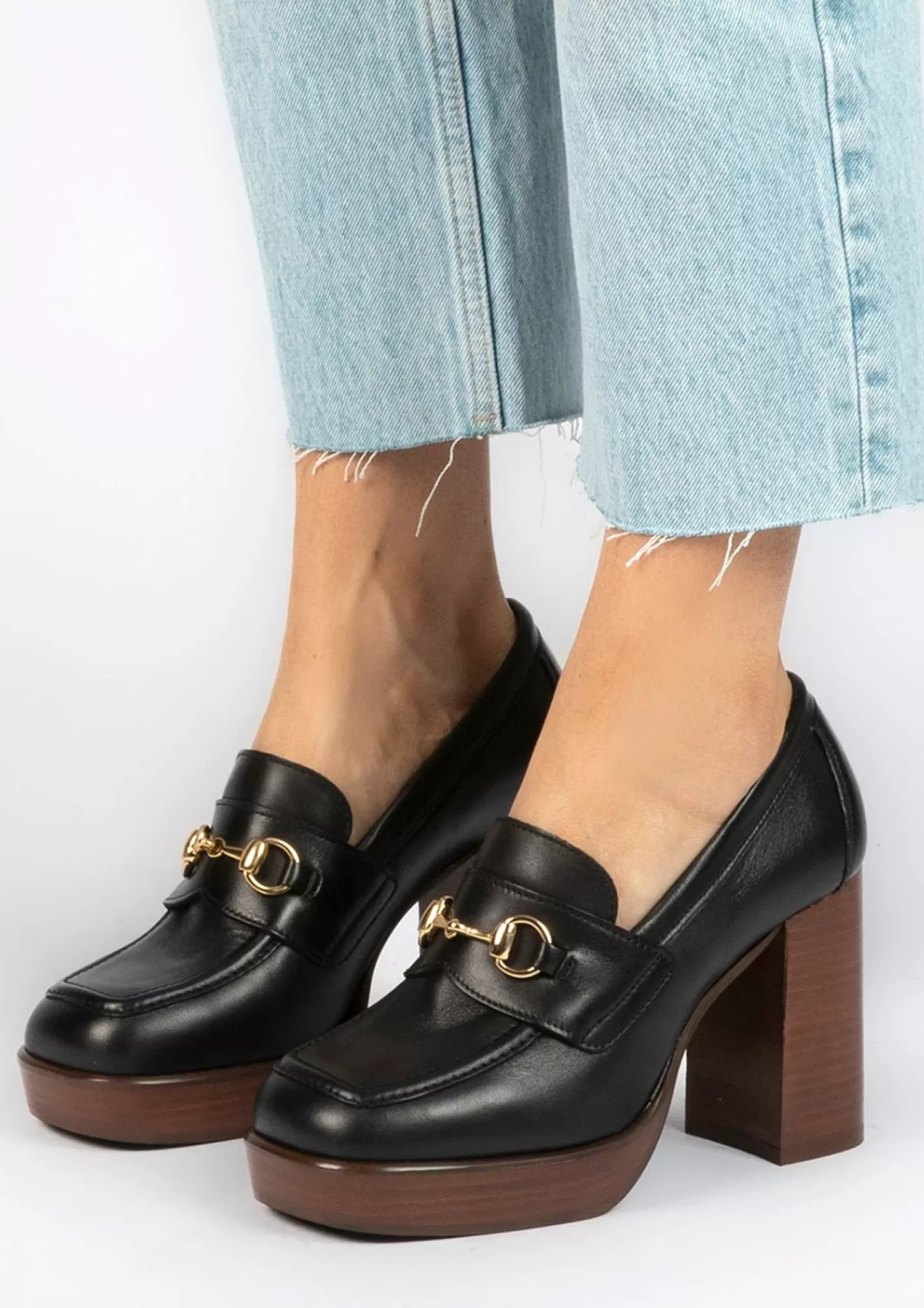 Loafers Cuir A Talon - Noir<Sacha Cheap