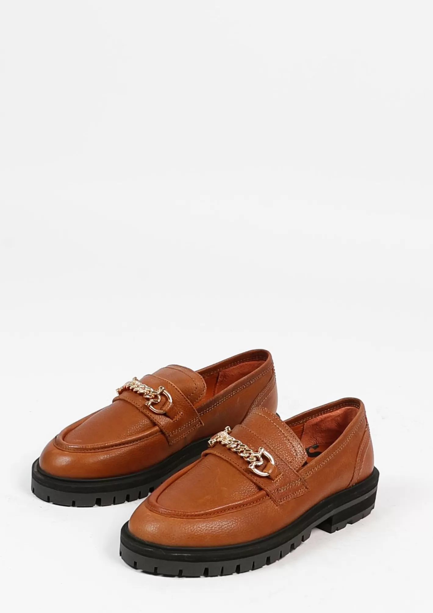 Loafers En Cuir Avec Chaine - Marron<Sacha Sale