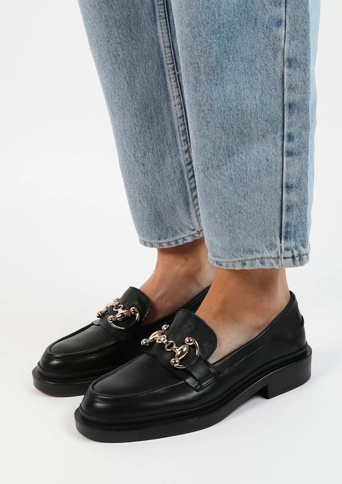 Loafers En Cuir Avec Chaine - Noir<Sacha Cheap