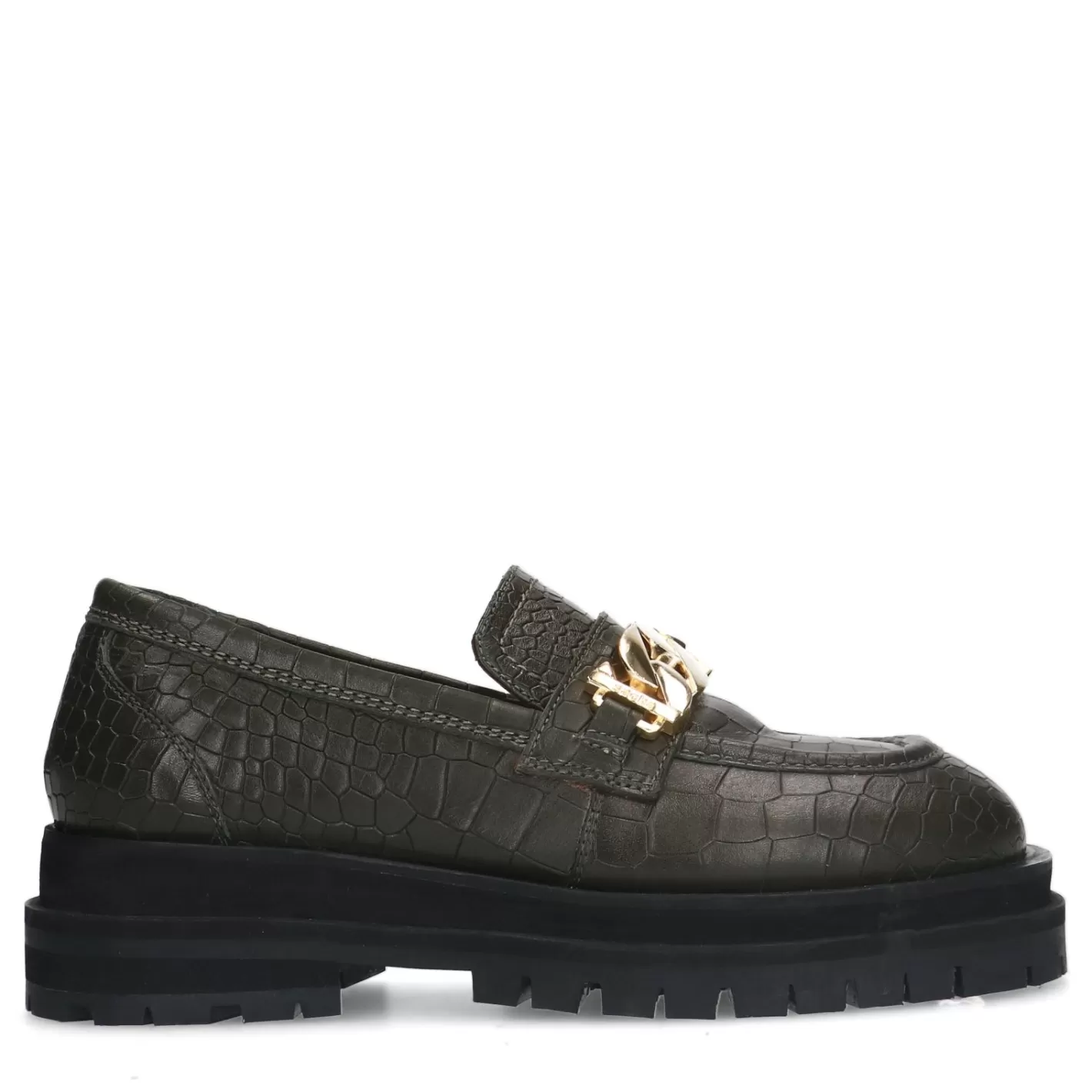 Loafers En Cuir Avec Chaine - Vert Fonce<Sacha Cheap