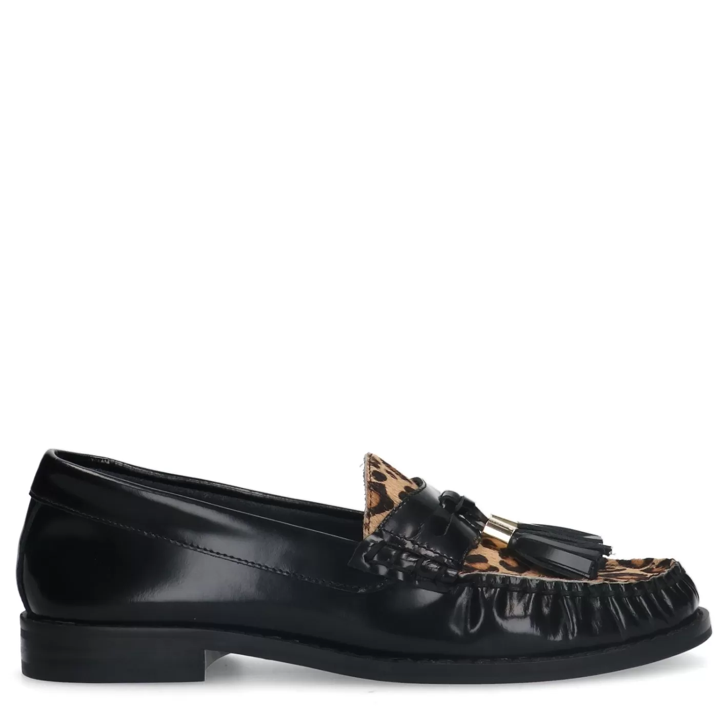 Loafers En Cuir Avec Imprime Leopard - Noir<Sacha Store