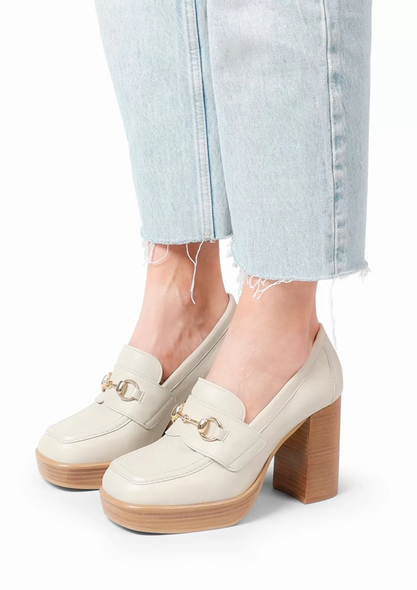 Loafers En Cuir Avec Talon - Blanc Casse<Sacha Hot