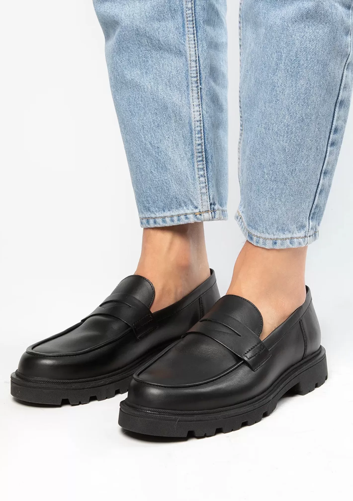 Mocassins En Cuir Avec Grosse Semelle - Noir<Sacha Fashion