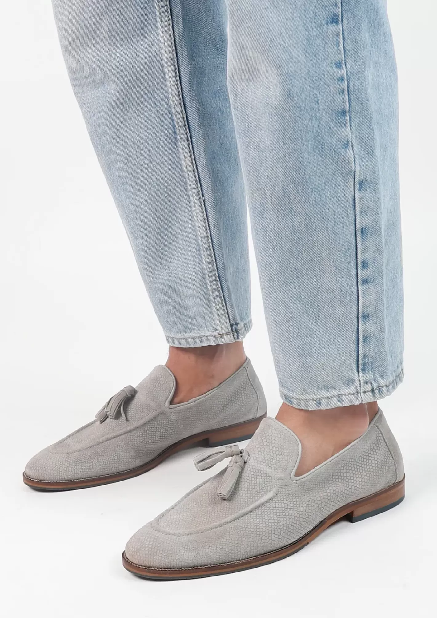 Mocassins En Daim Avec Pompons A Franges - Gris Clair<Sacha Best Sale