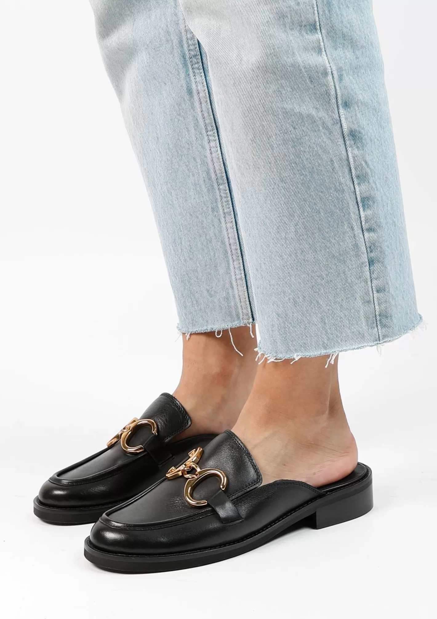 Mocassins Mules En Cuir Avec Chaine - Noir<Sacha Discount