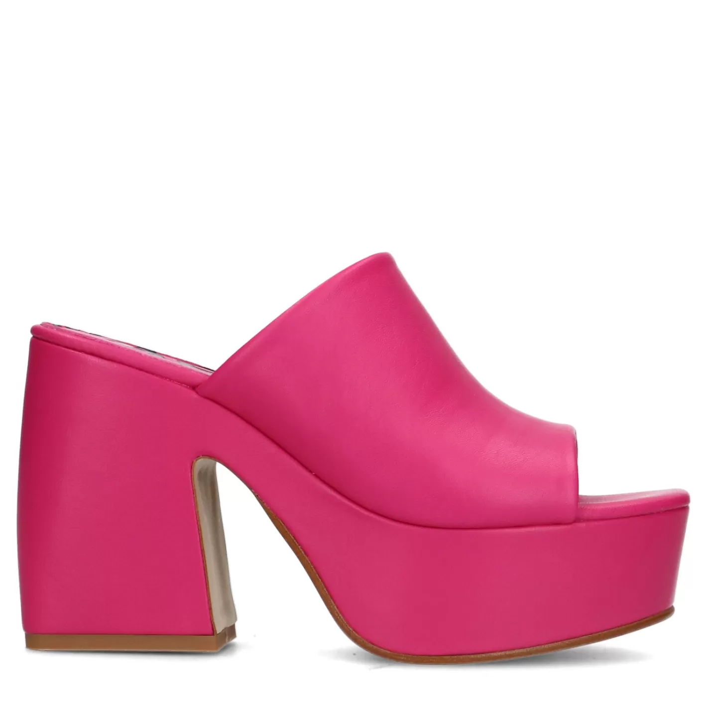 Mules En Cuir A Talon Avec Plateau - Fuchsia<Sacha Fashion