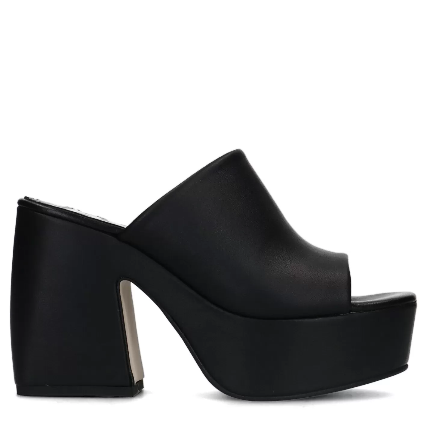 Mules En Cuir A Talon Avec Plateau - Noir<Sacha New