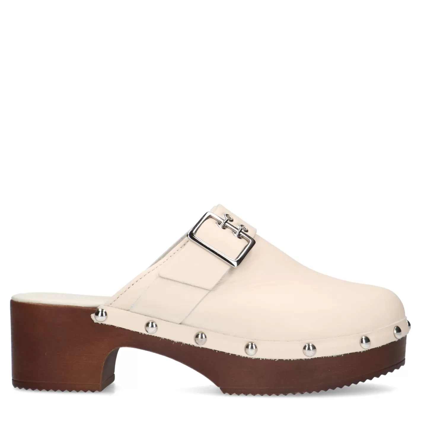 Mules En Cuir Avec Talon En Bois - Blanc Casse<Sacha Flash Sale