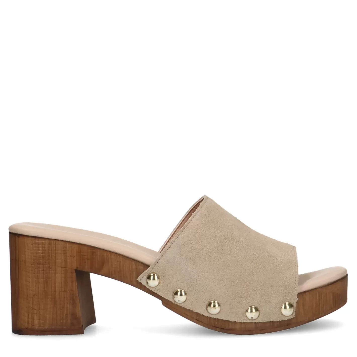 Mules En Daim Avec Talon En Bois - Beige<Sacha Cheap