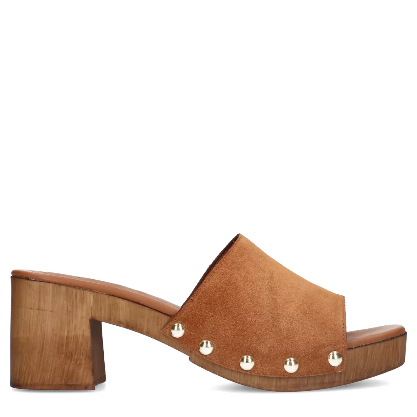 Mules En Daim Avec Talon En Bois - Marron<Sacha Discount