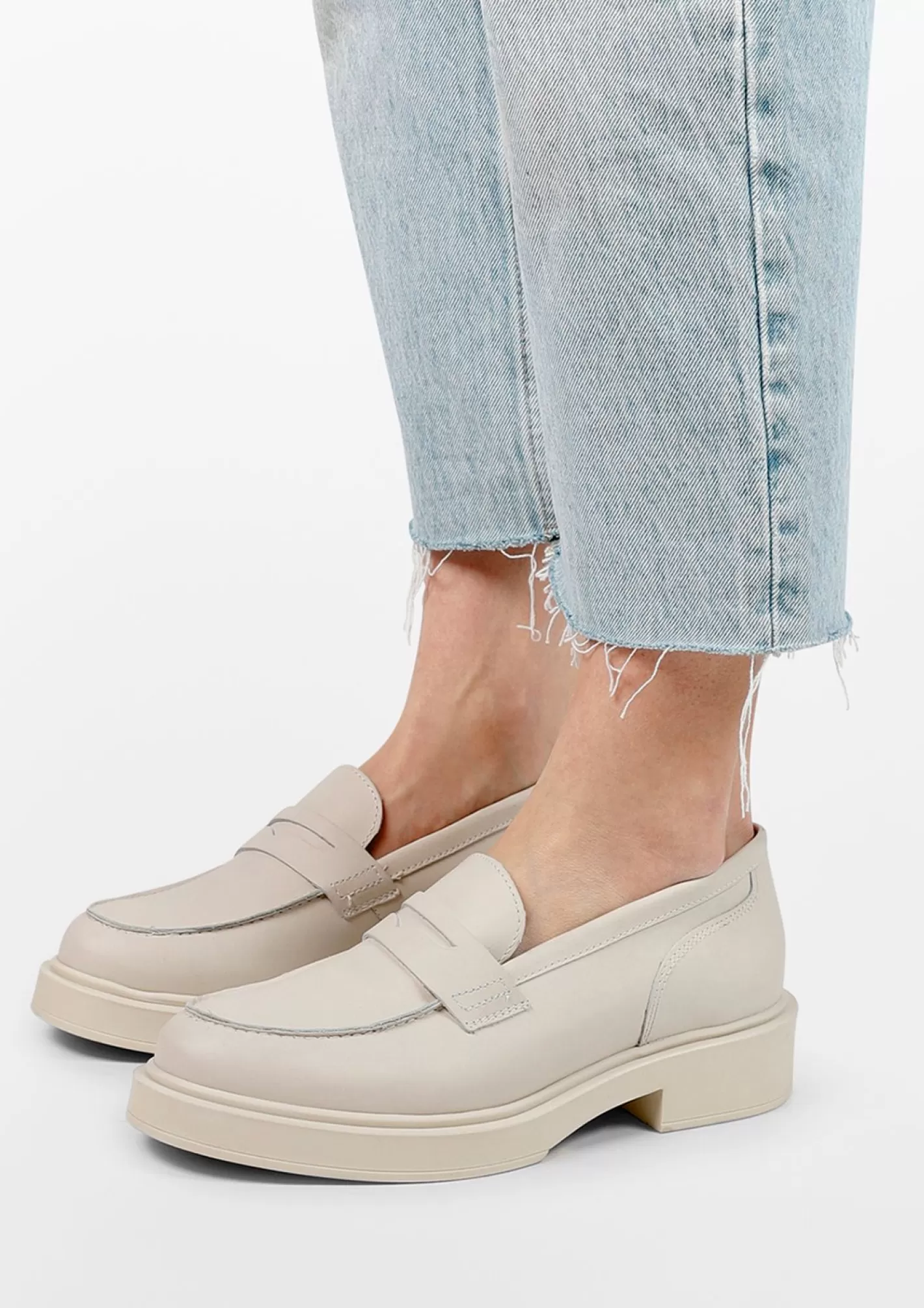 Penny Loafers En Cuir - Blanc Casse<Sacha Clearance