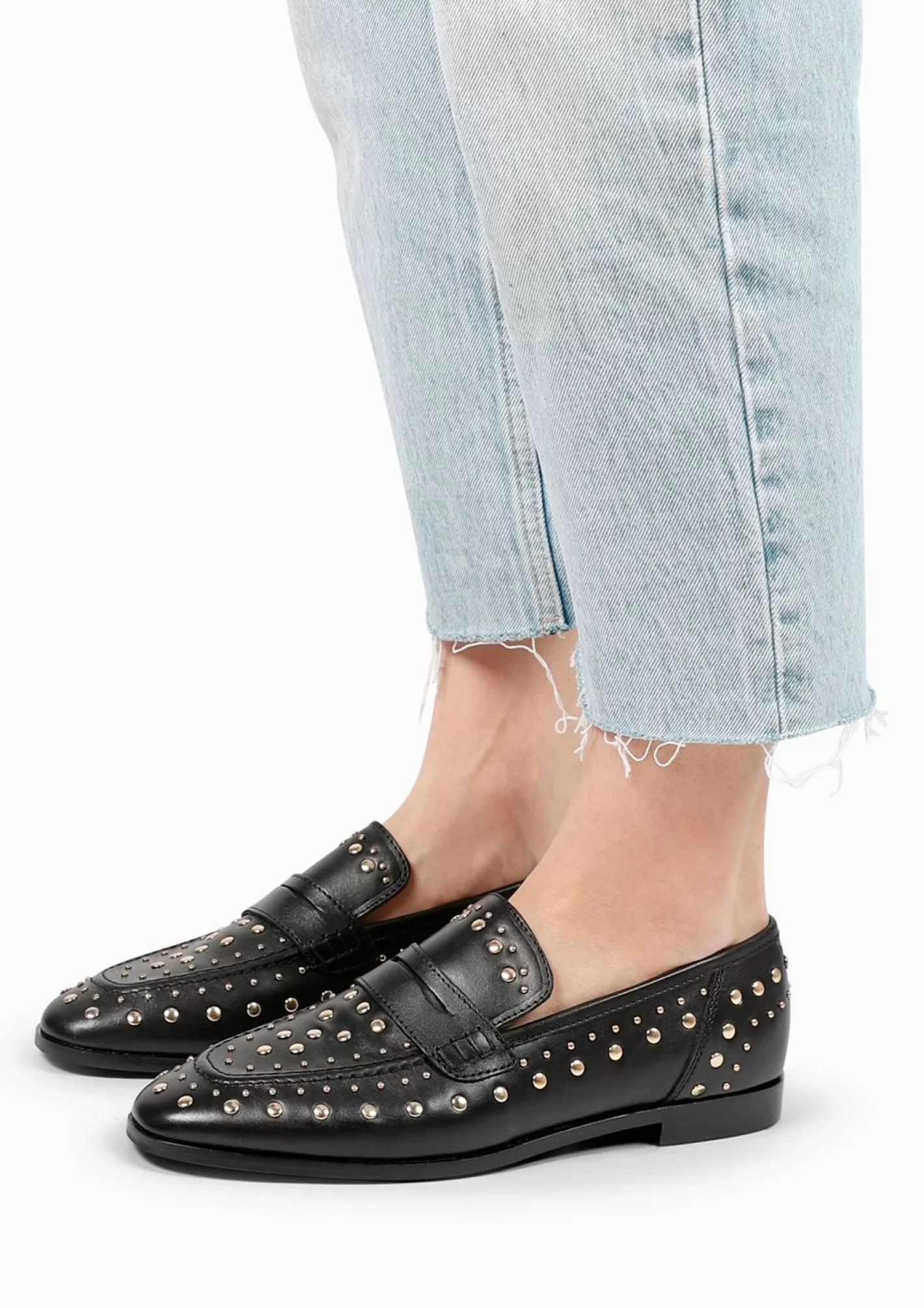 Penny Loafers En Cuir Avec Clous - Noir<Sacha Cheap