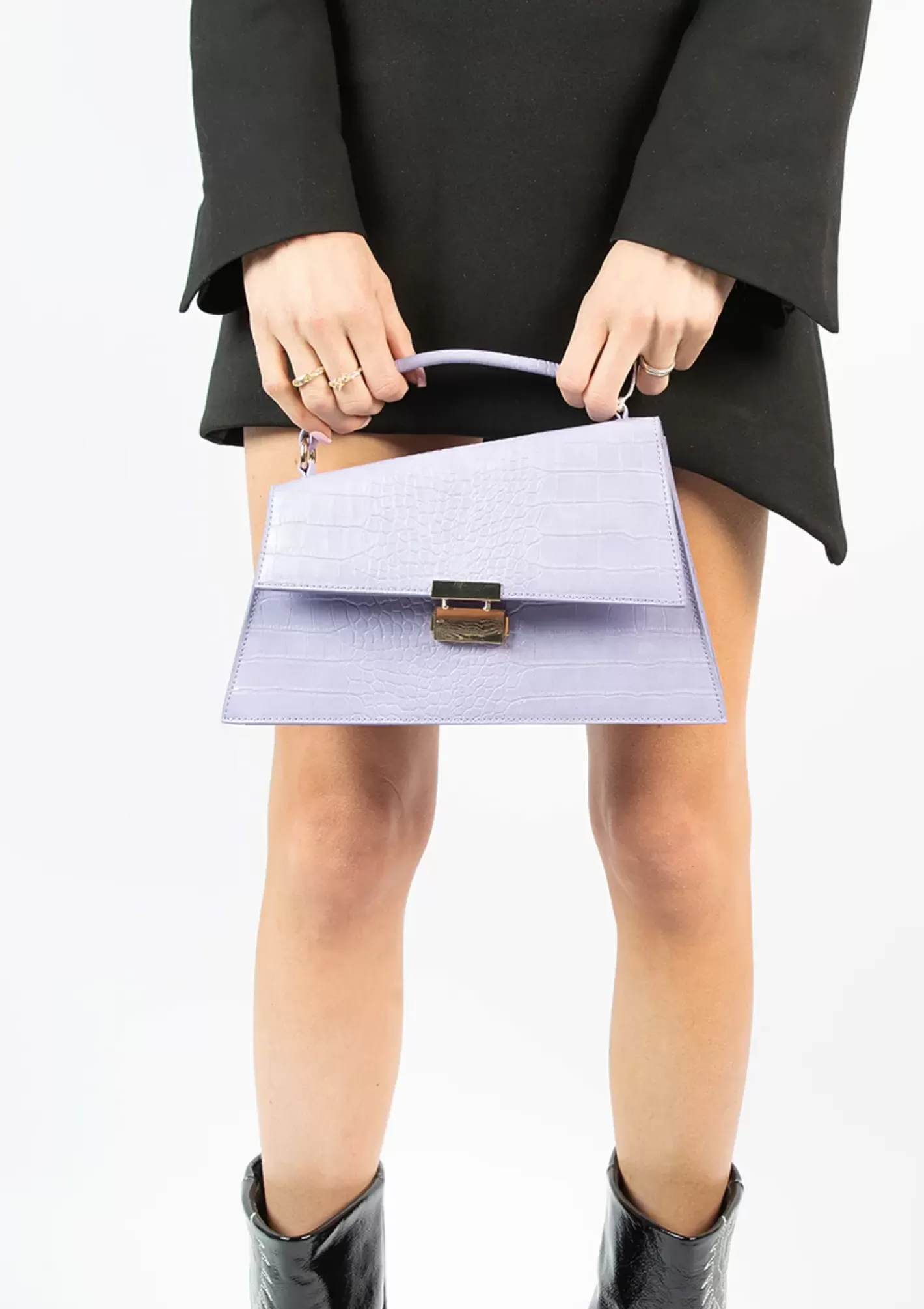 Sac A Main Croco Avec Details - Lilas<Sacha Best Sale