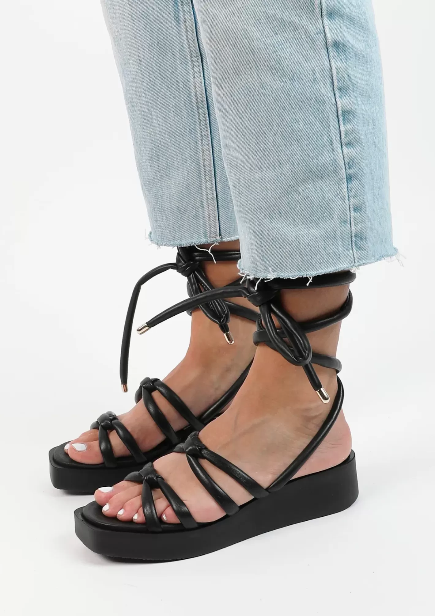 Sandales A Plateau Avec Lacets A Nouer - Noir<Sacha Store