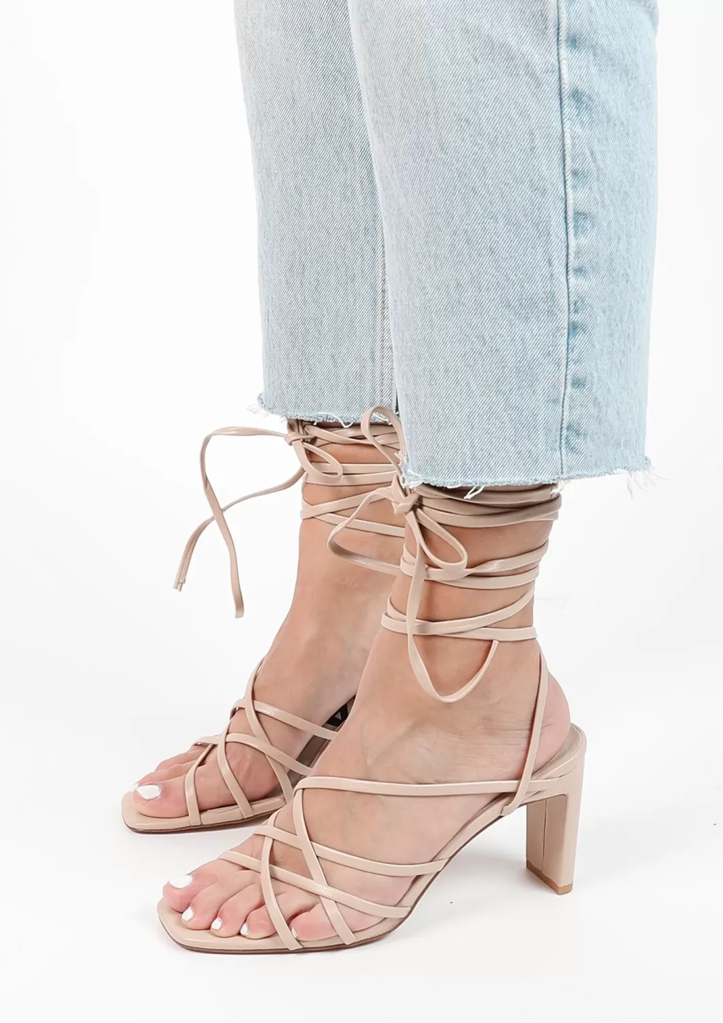 Sandales A Talon Avec Lacets A Nouer - Beige<Sacha Fashion