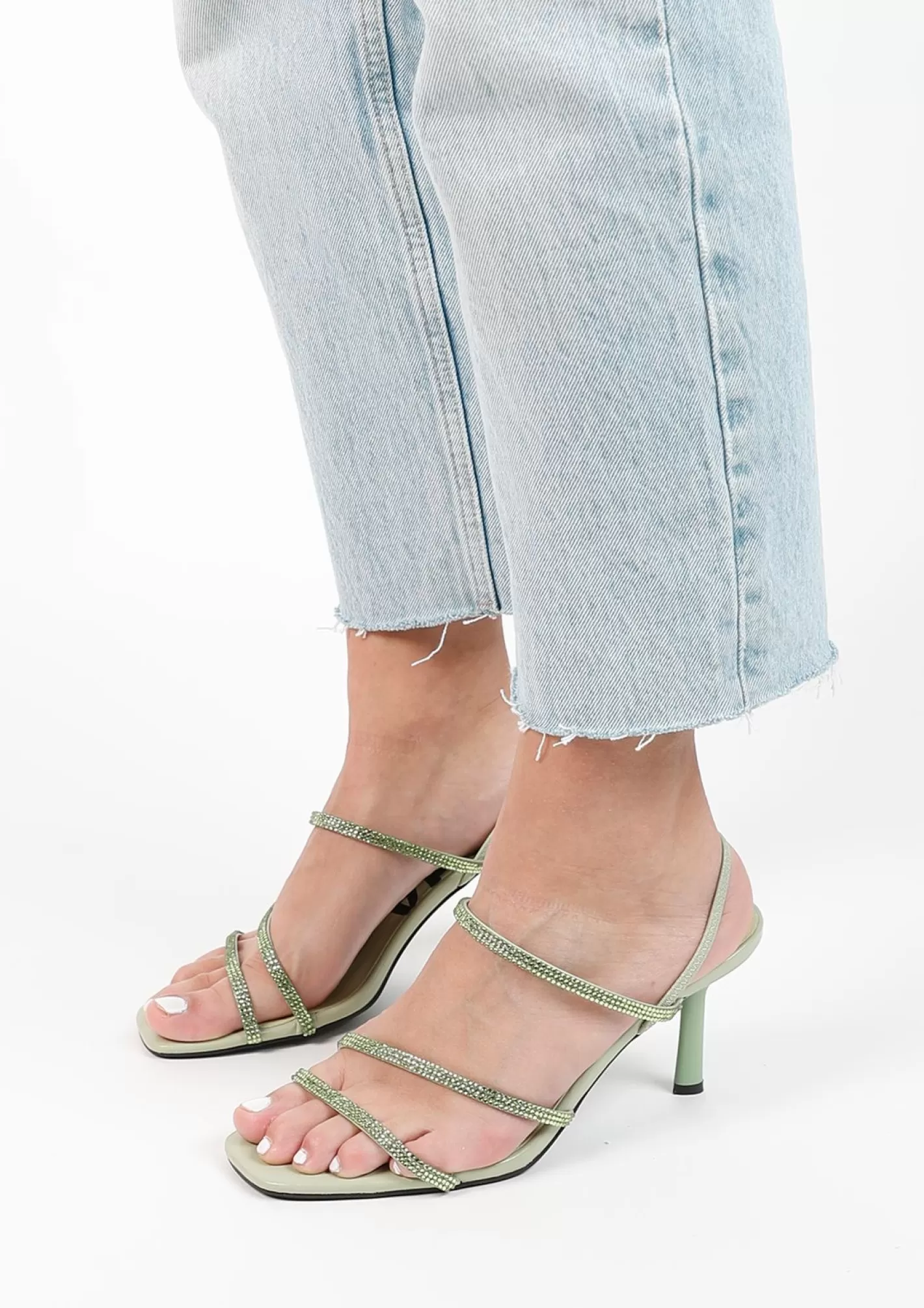 Sandales A Talon Avec Strass - Vert Clair<Sacha Shop