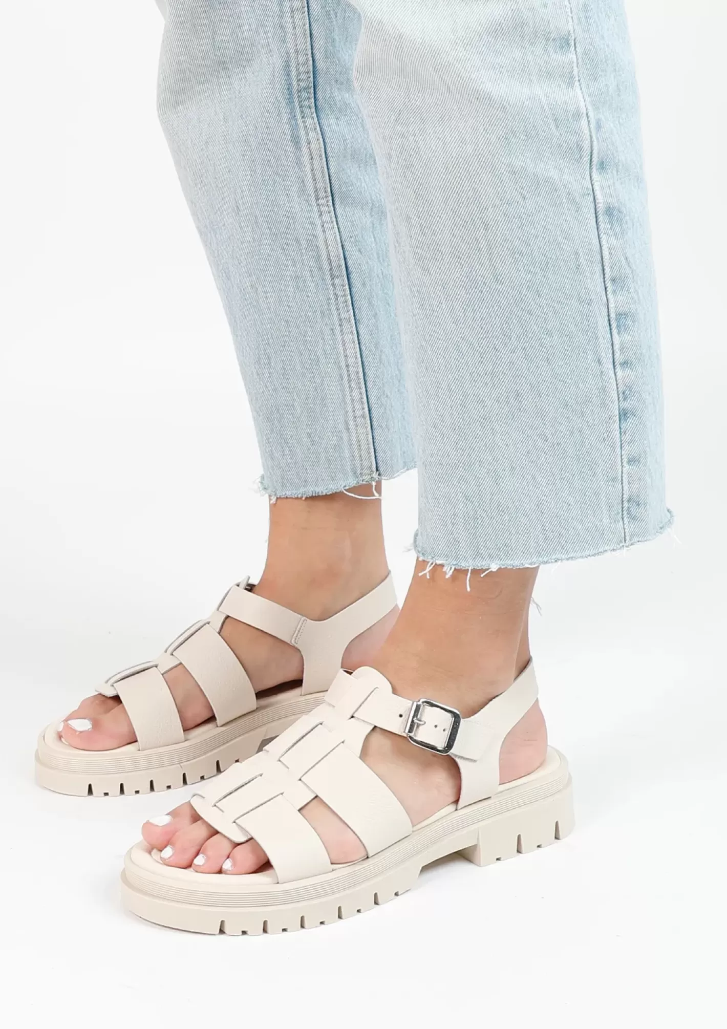 Sandales Chunky En Cuir - Blanc Casse<Sacha Cheap