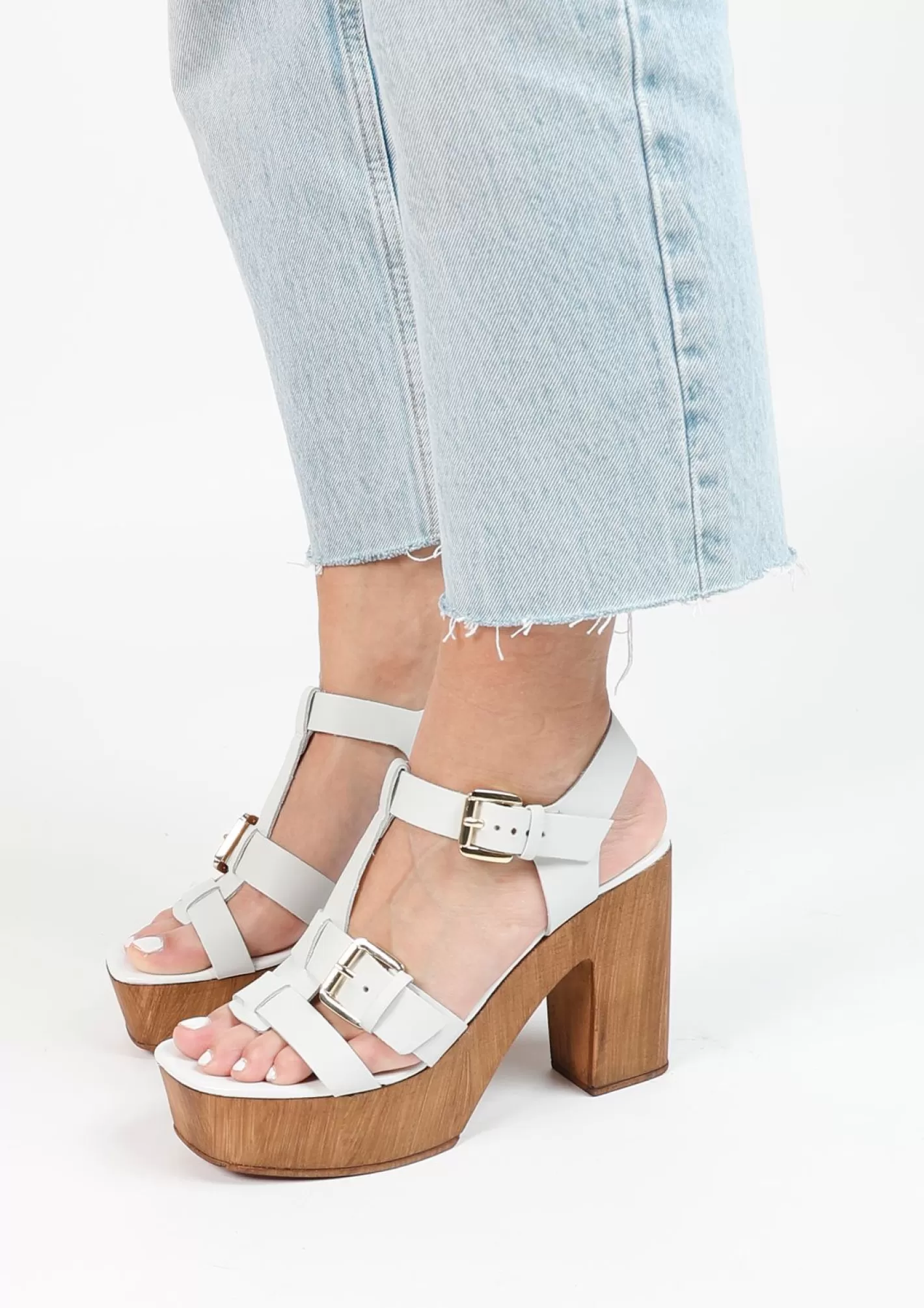 Sandales Cuir A Plateau - Blanc<Sacha Cheap