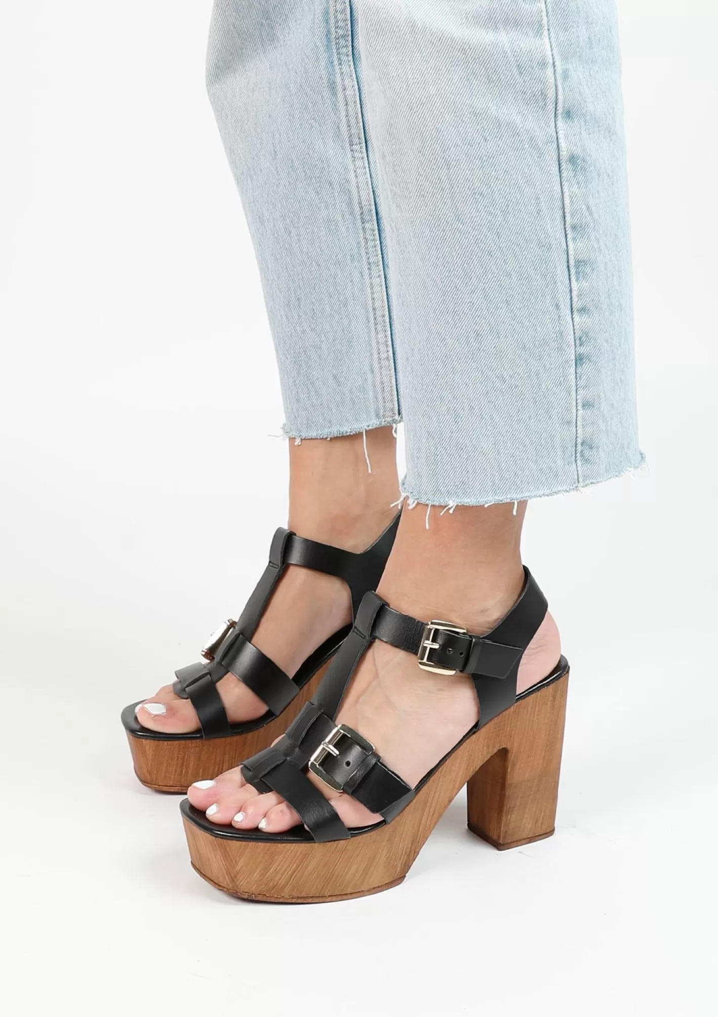 Sandales Cuir A Plateau - Noir<Sacha New