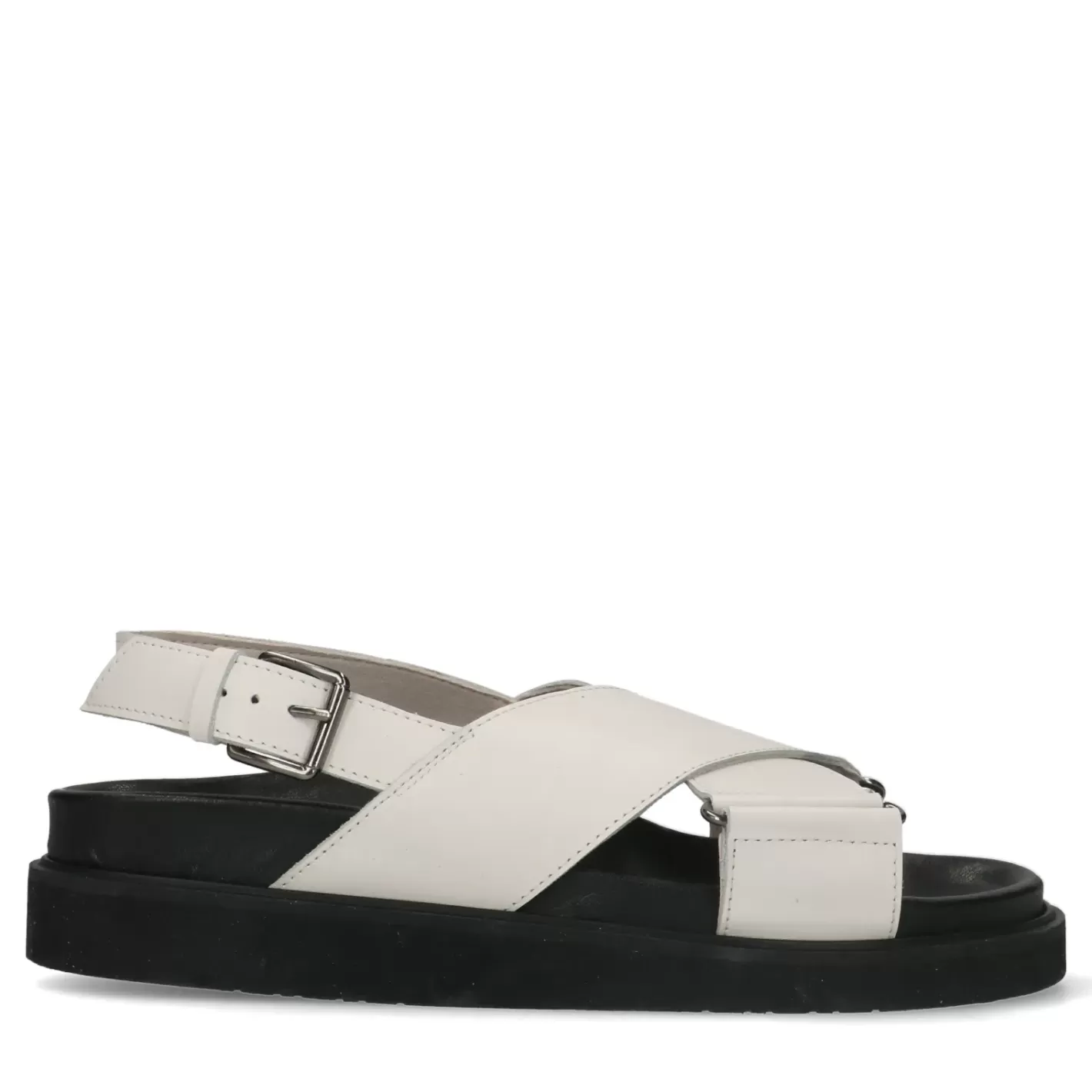 Sandales Cuir A Plateforme Avec Brides Croisees - Blanc Casse<Sacha Cheap