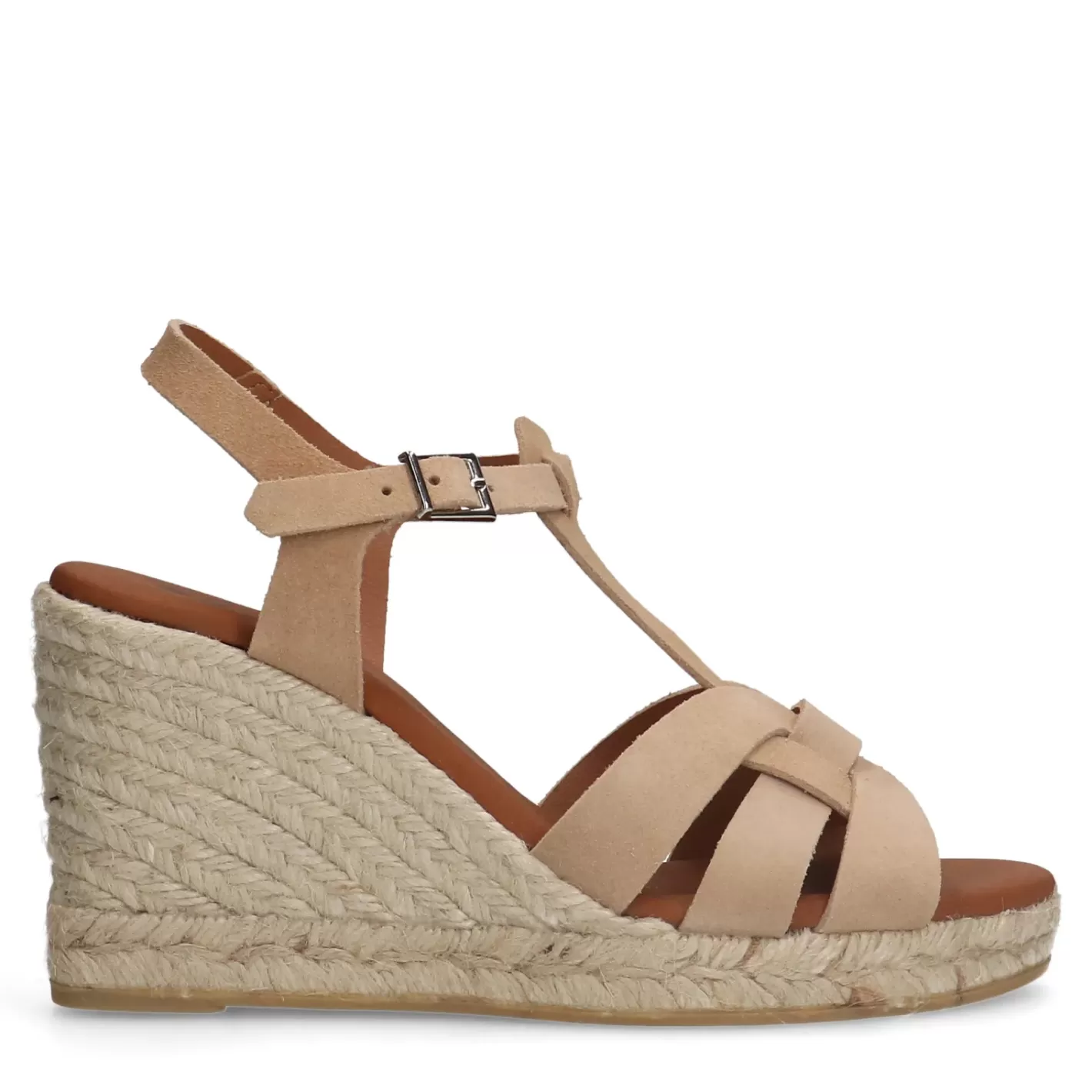 Sandales Daim A Talon Compense - Beige<Sacha Cheap