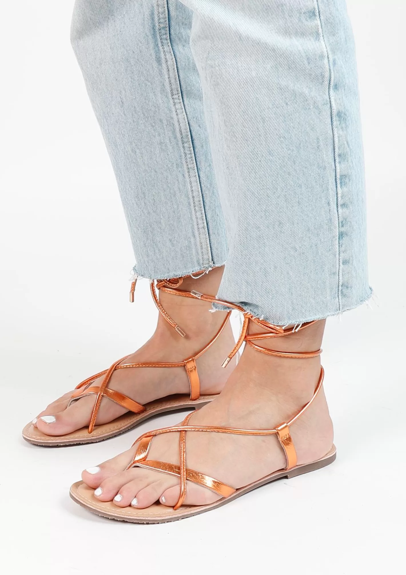 Sandales Metallisees En Cuir - Orange<Sacha Shop