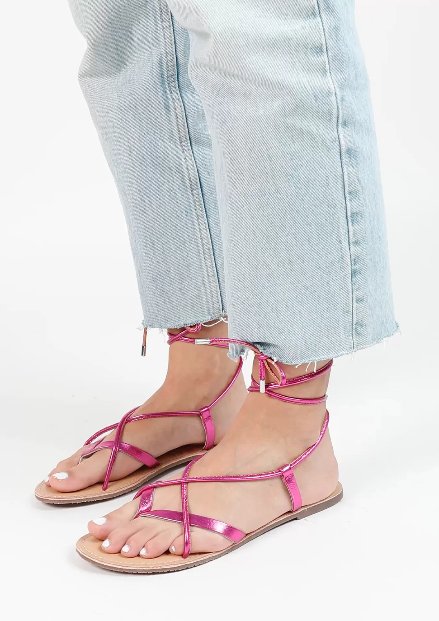 Sandales Metallisees En Cuir - Rose<Sacha Online