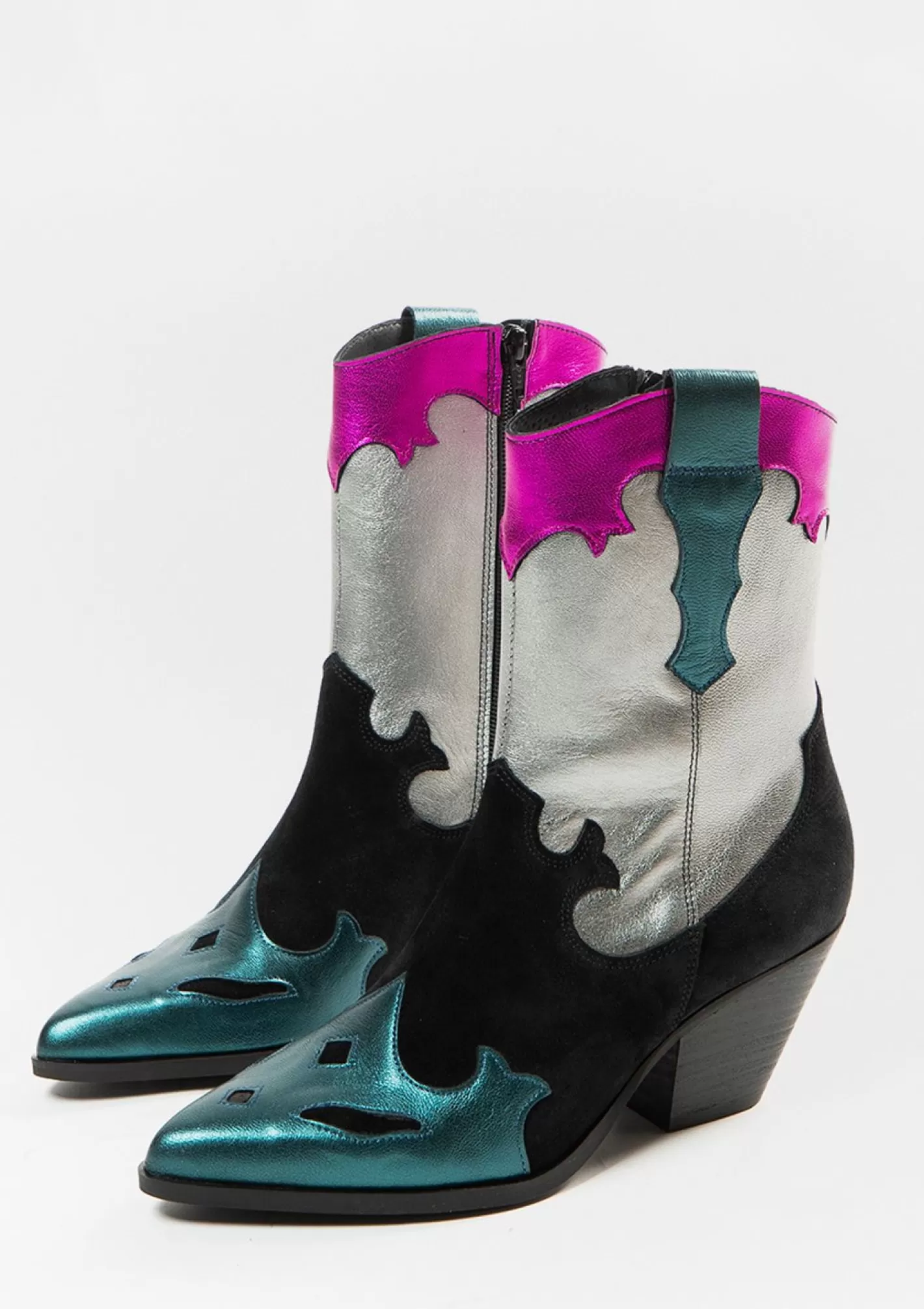 Santiags En Cuir Avec Details Metallises Colores - Noir<Sacha Clearance
