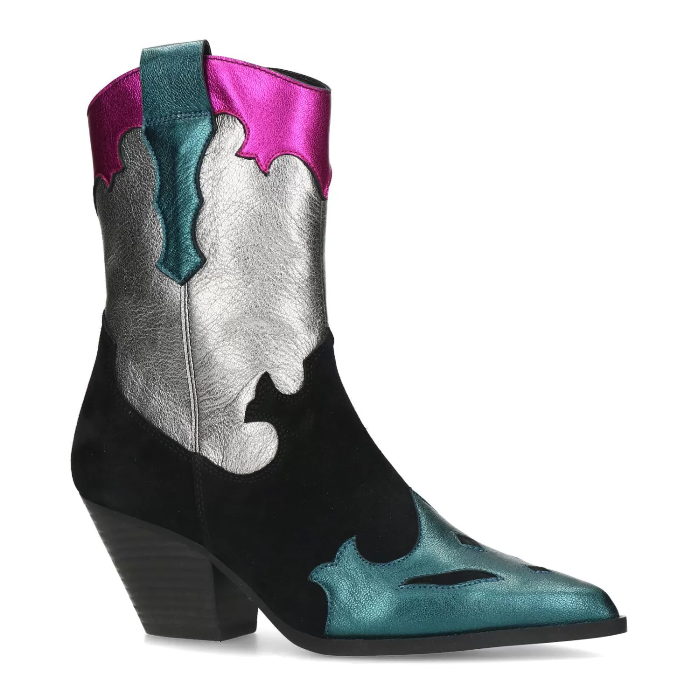 Santiags En Cuir Avec Details Metallises Colores - Noir<Sacha Clearance