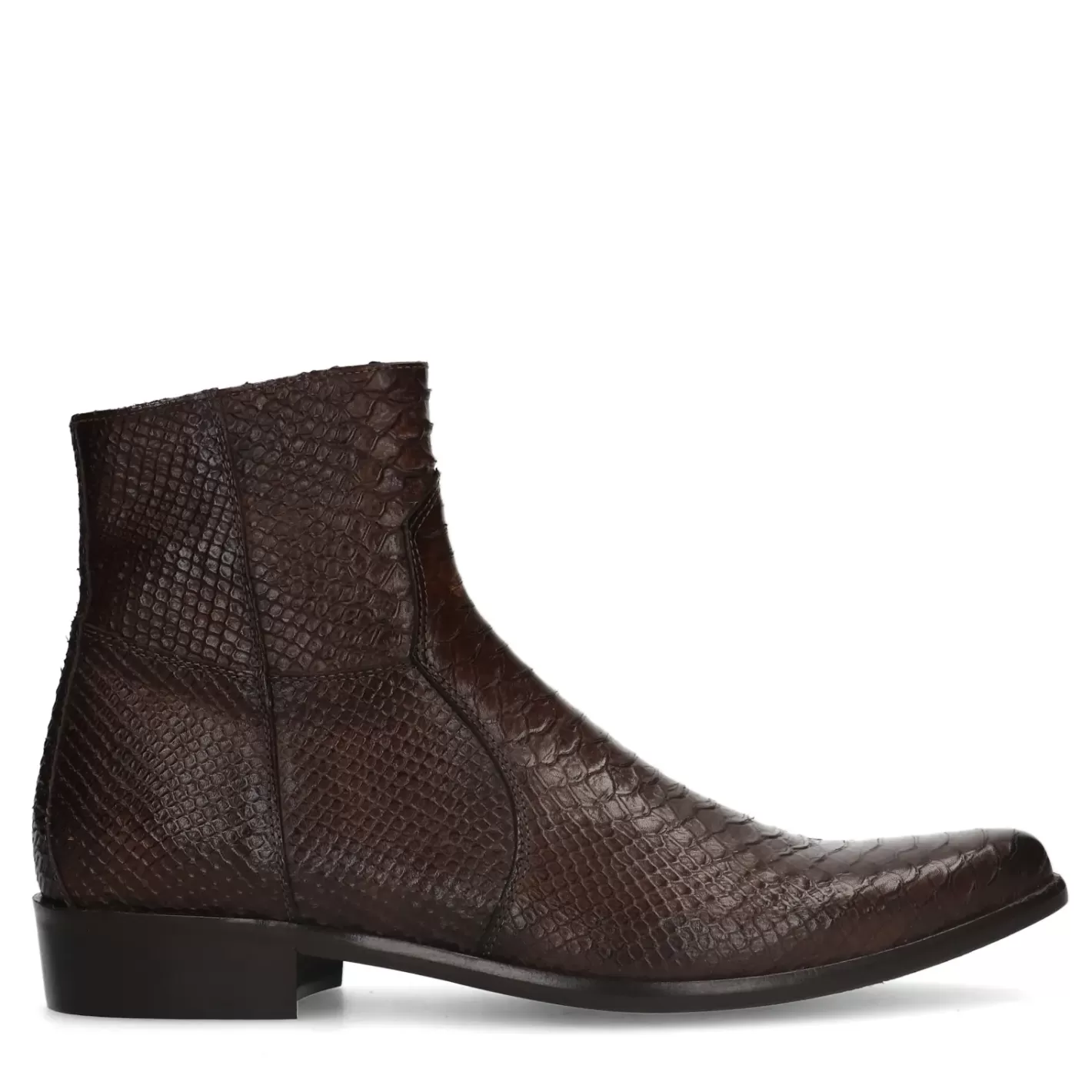 Santiags En Cuir Avec Imprime Serpent - Marron Fonce<Sacha Online