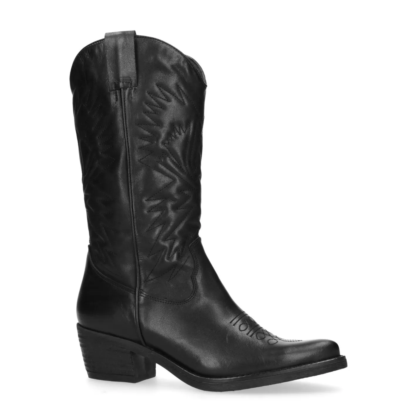 Santiags En Cuir Avec Surpiqures Decoratives - Noir<Sacha Best Sale