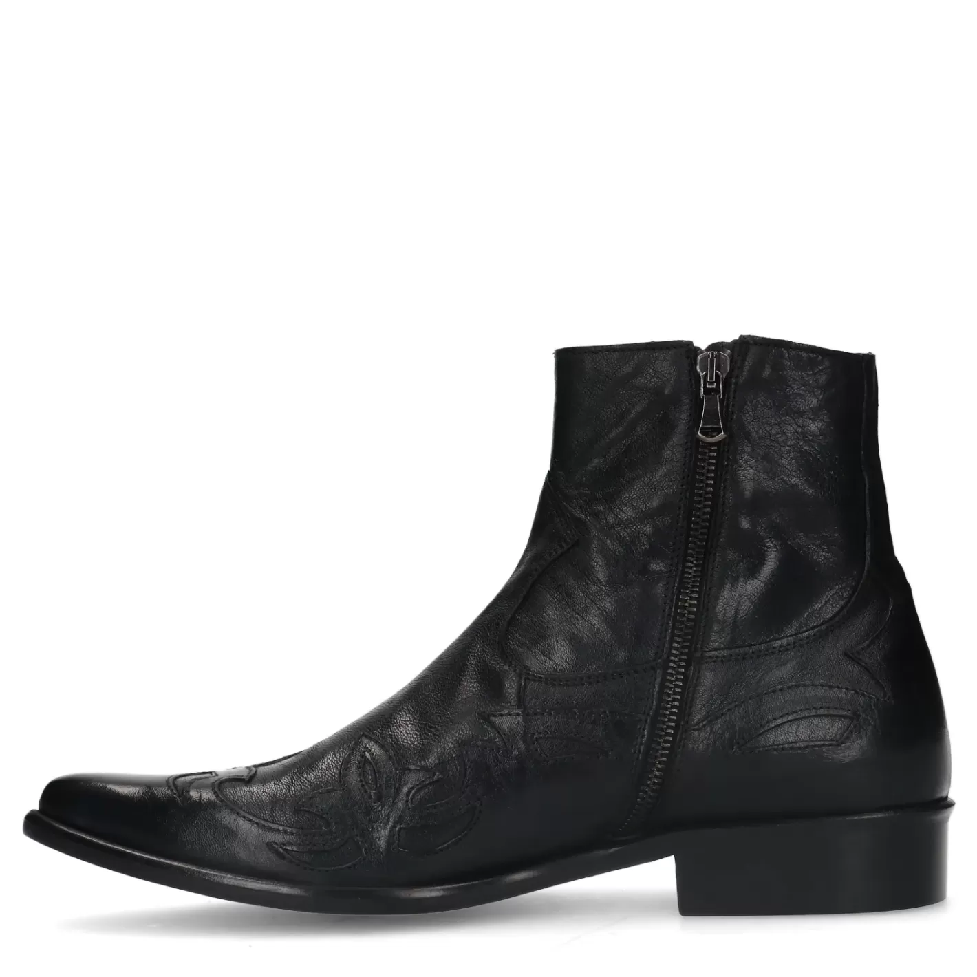 Santiags En Cuir Avec Surpiqures Decoratives - Noir<Sacha Discount