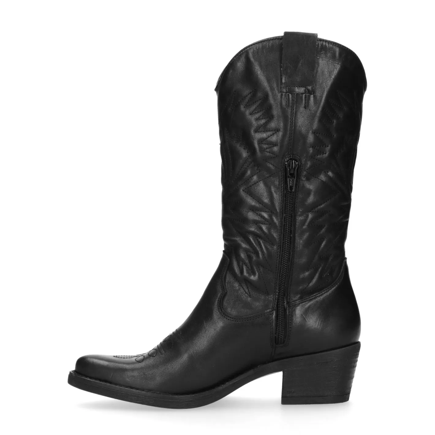 Santiags En Cuir Avec Surpiqures Decoratives - Noir<Sacha Best Sale