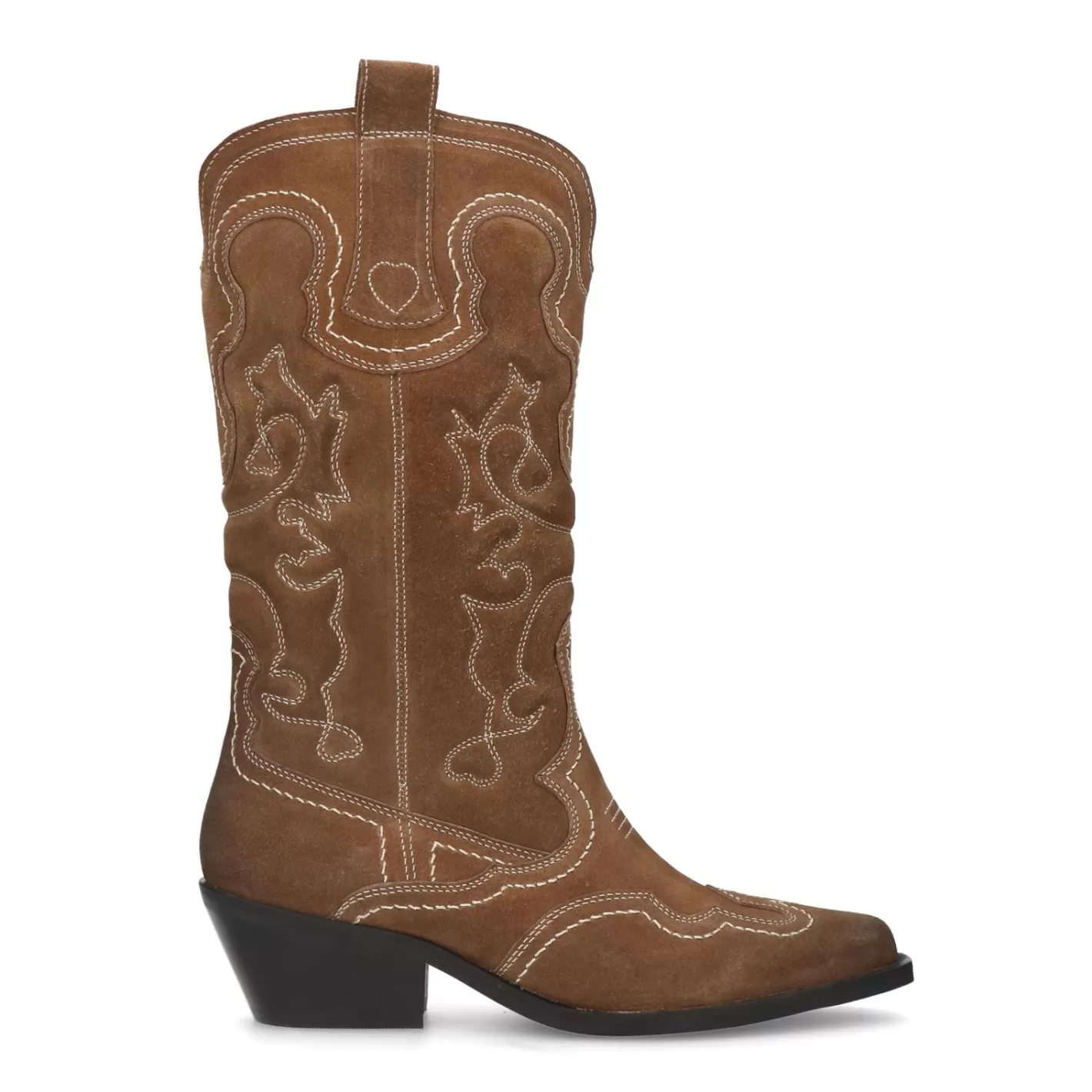 Santiags En Daim Avec Surpiqures Decoratives - Marron<Sacha Best Sale