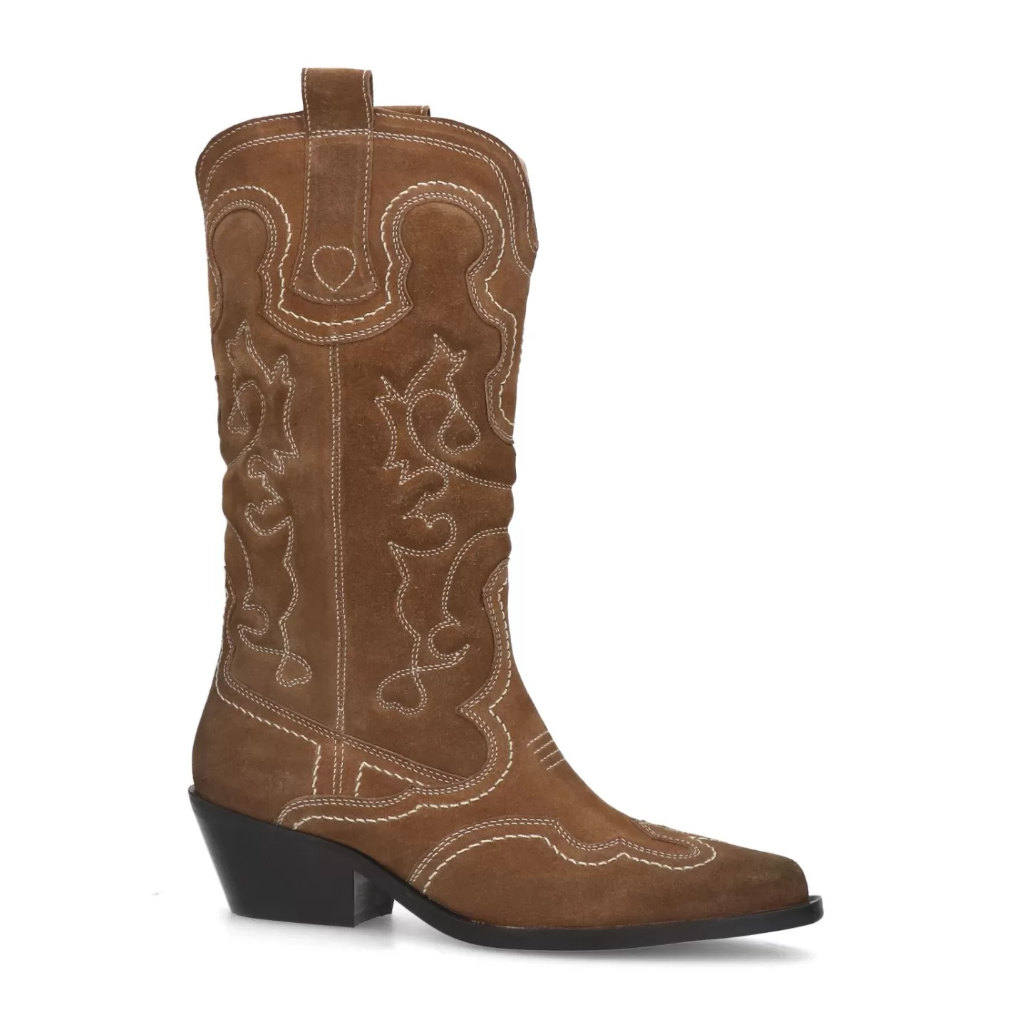 Santiags En Daim Avec Surpiqures Decoratives - Marron<Sacha Best Sale